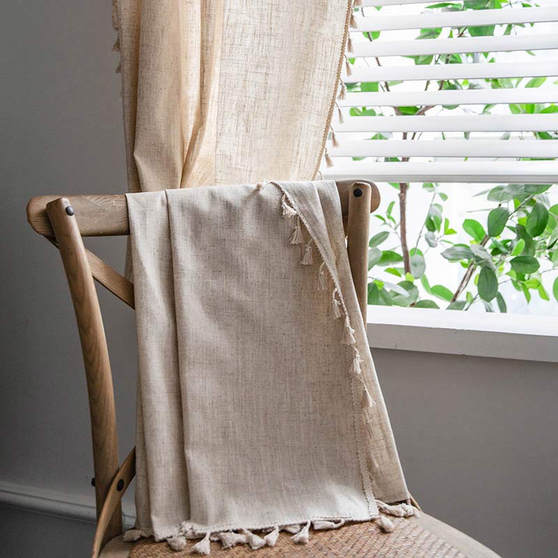 Boho Tassel Beige Light Filtering Curtain Curtains Ownkoti 3