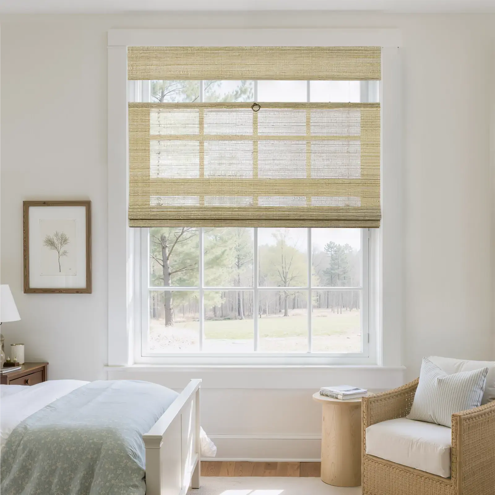 Natural Ramie Top Down Bottom Up Woven Wood Shade Cordless - Coconut -TWOPAGES CURTAINS