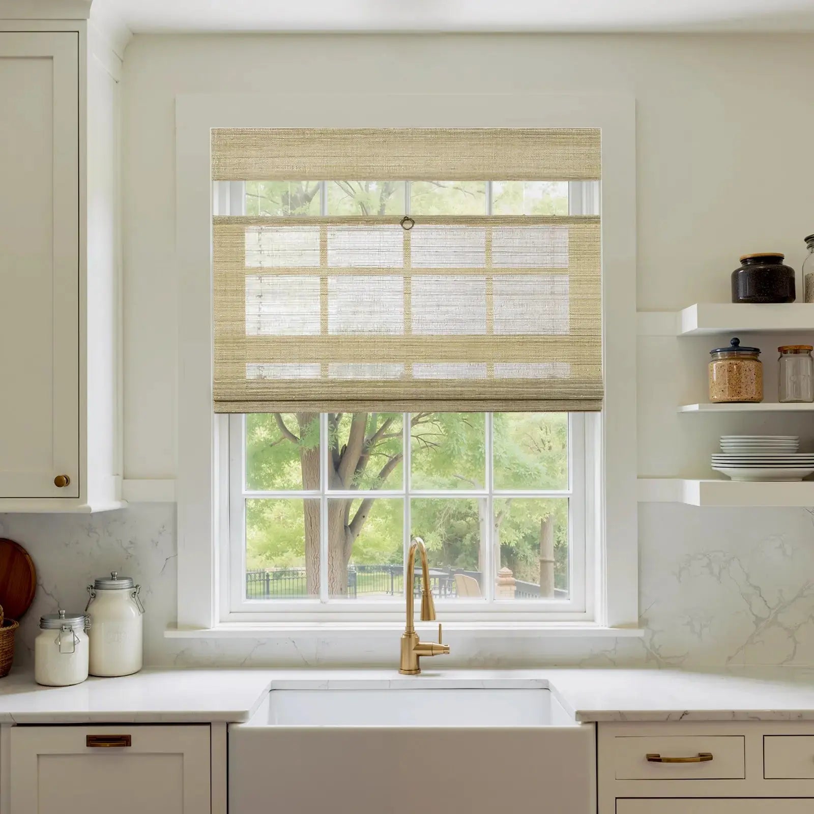 Natural Ramie Top Down Bottom Up Woven Wood Shade Cordless - Coconut -TWOPAGES CURTAINS