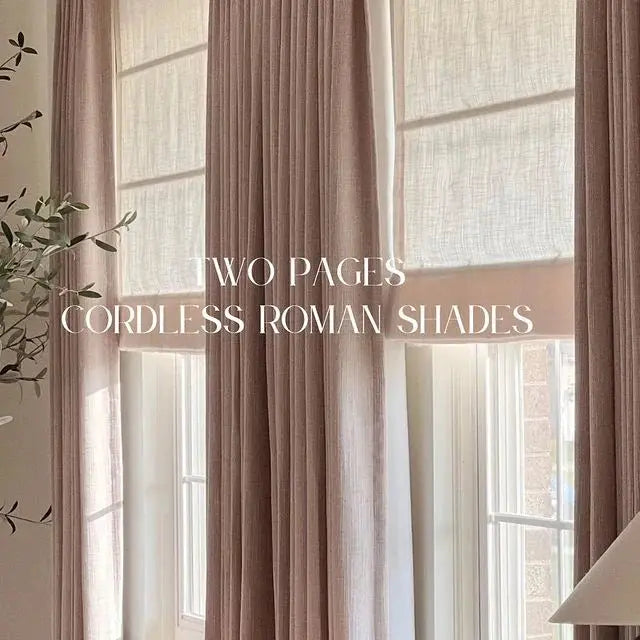 Liz Linen Roman Shade Cordless - Wooden Headrail TWOPAGES