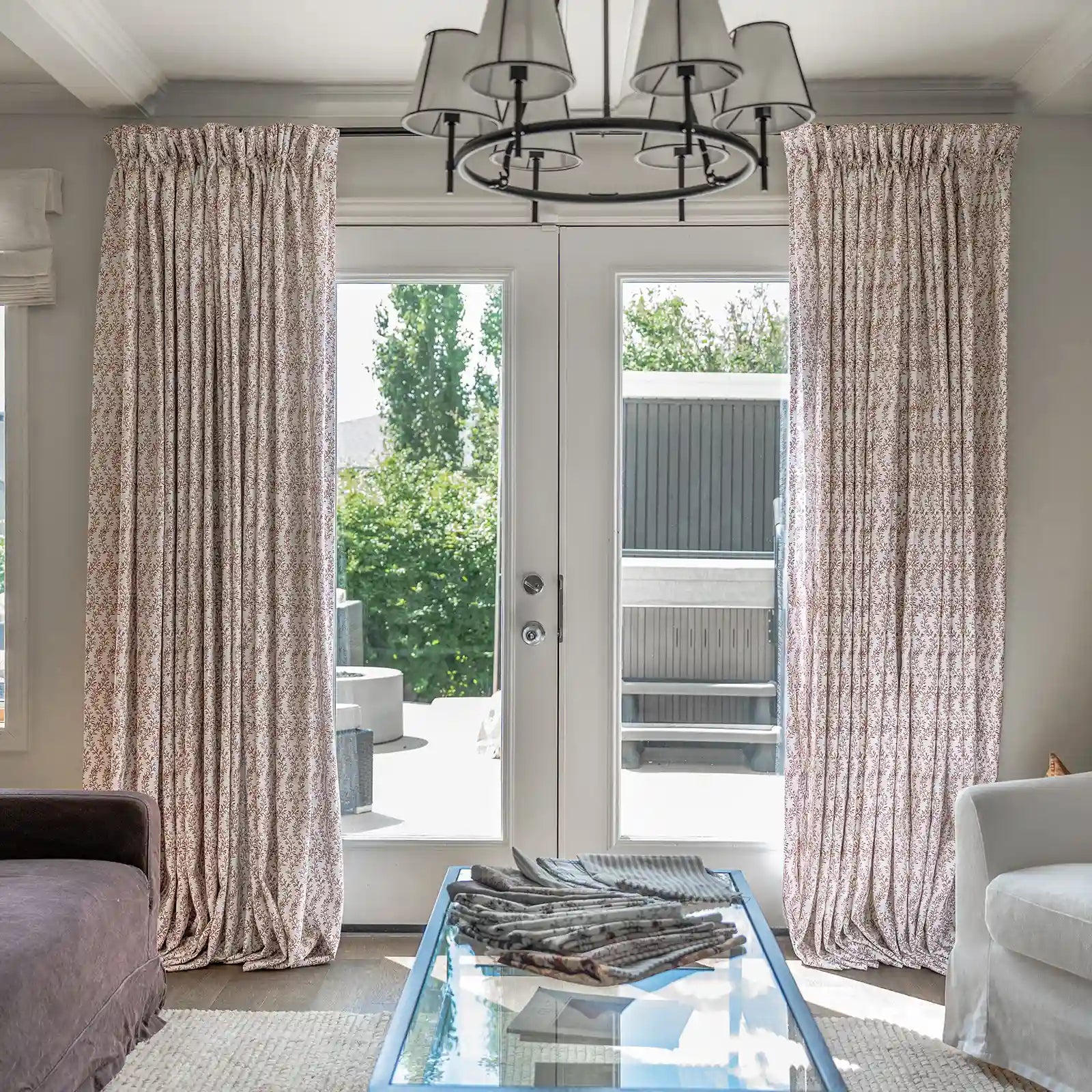 Floral print linen cotton pleated drapery for elegant insulated style