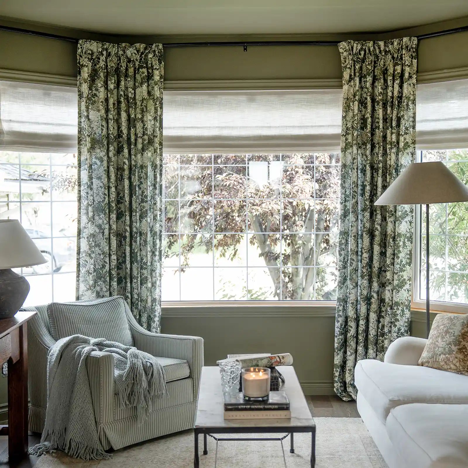 Floral print linen cotton pleated drapery for elegant insulated style