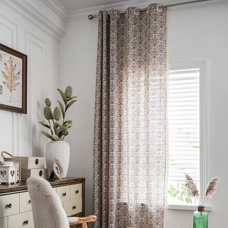 Boho Blue Pattern Semi-Blackout Curtain