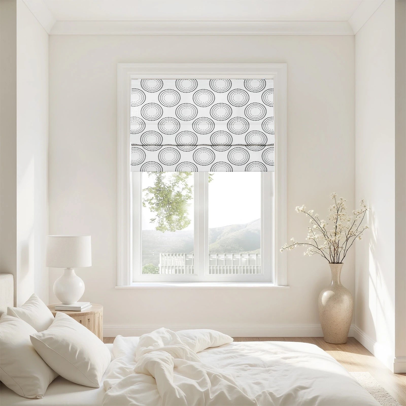 Linnea Linen Cotton Embroidered Roman Shade Cordless Plus Size