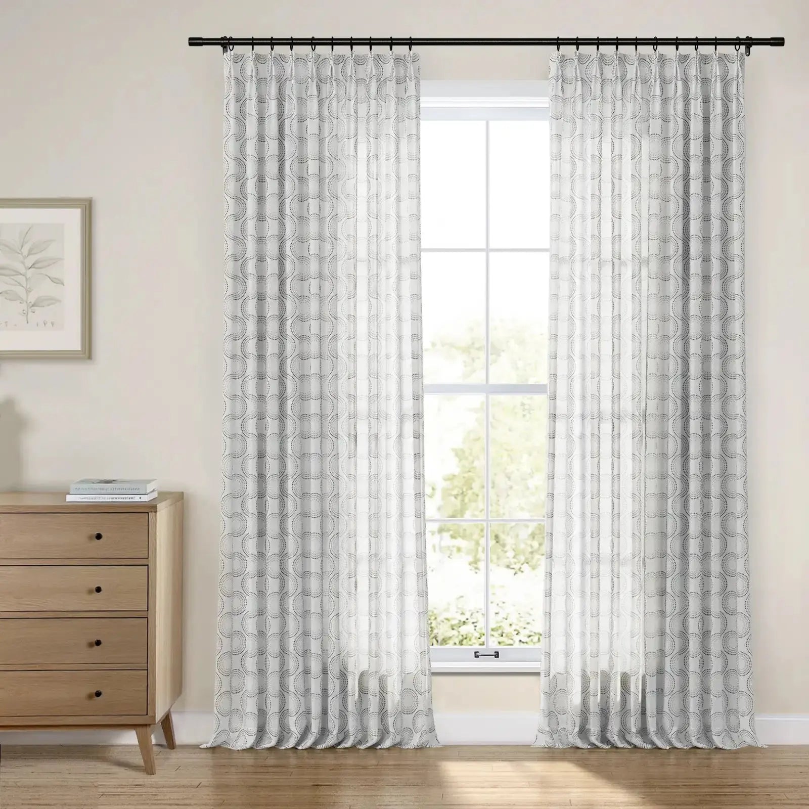 Linnea Linen Cotton Leaf Embroidered Curtain Pleated -TWOPAGES