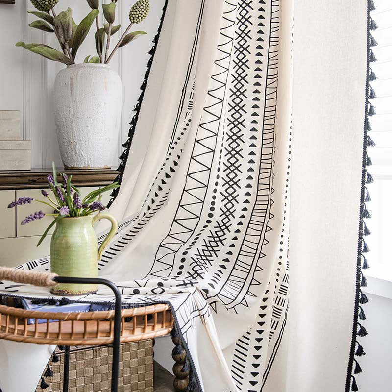 Bohemian Geometric Cotton Semi Blackout Curtains