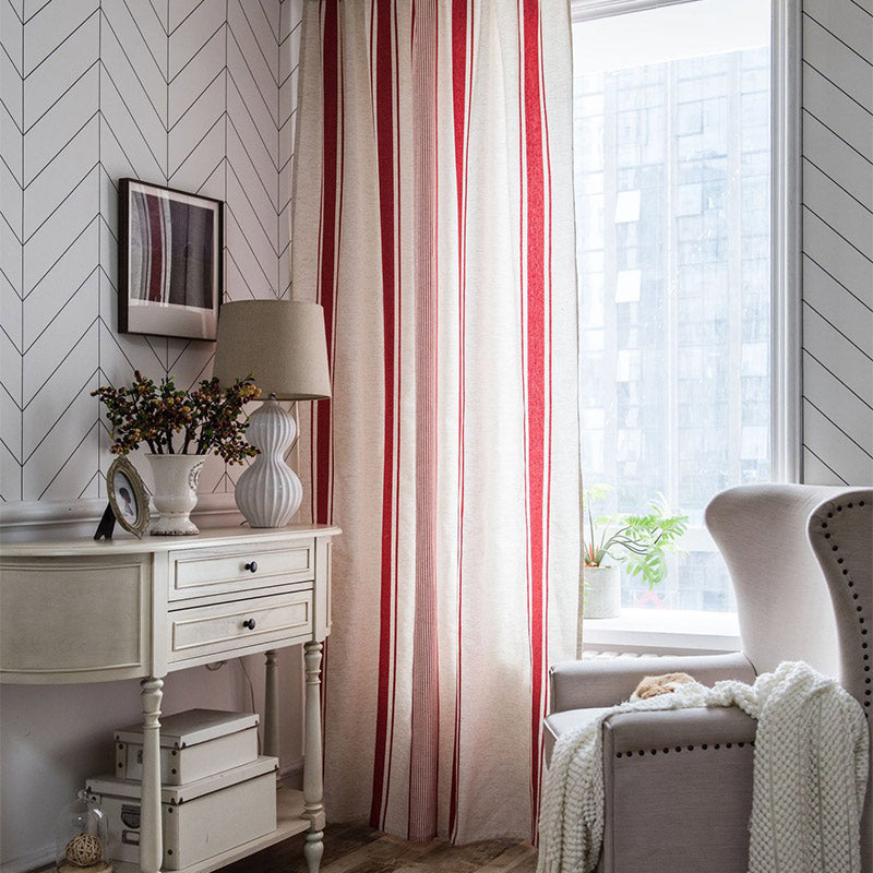 Colorblock Striped Curtains Cotton Linen Drapes