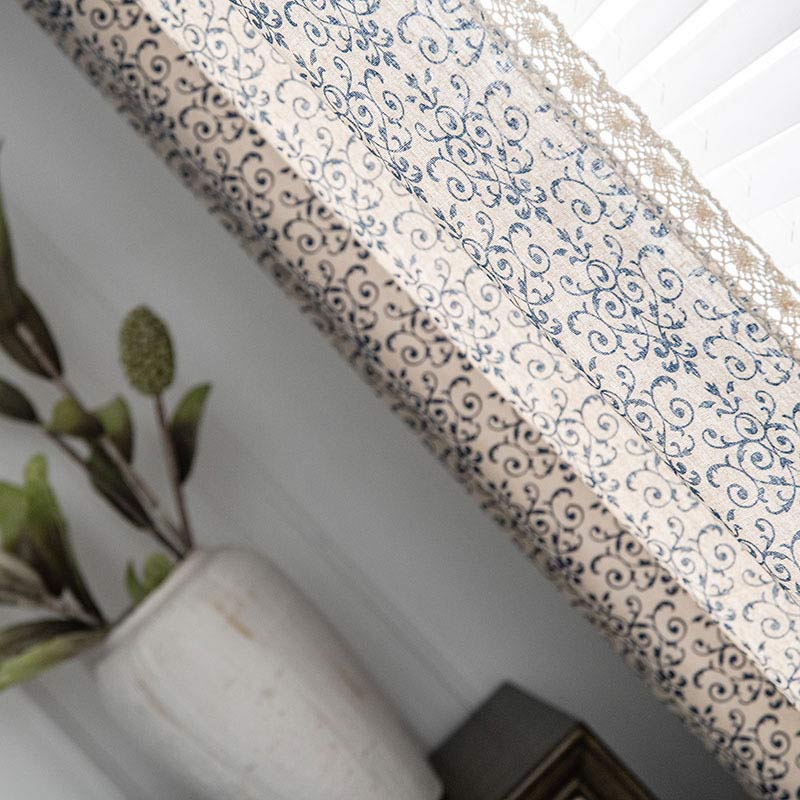 Boho Blue Pattern Semi-Blackout Curtain