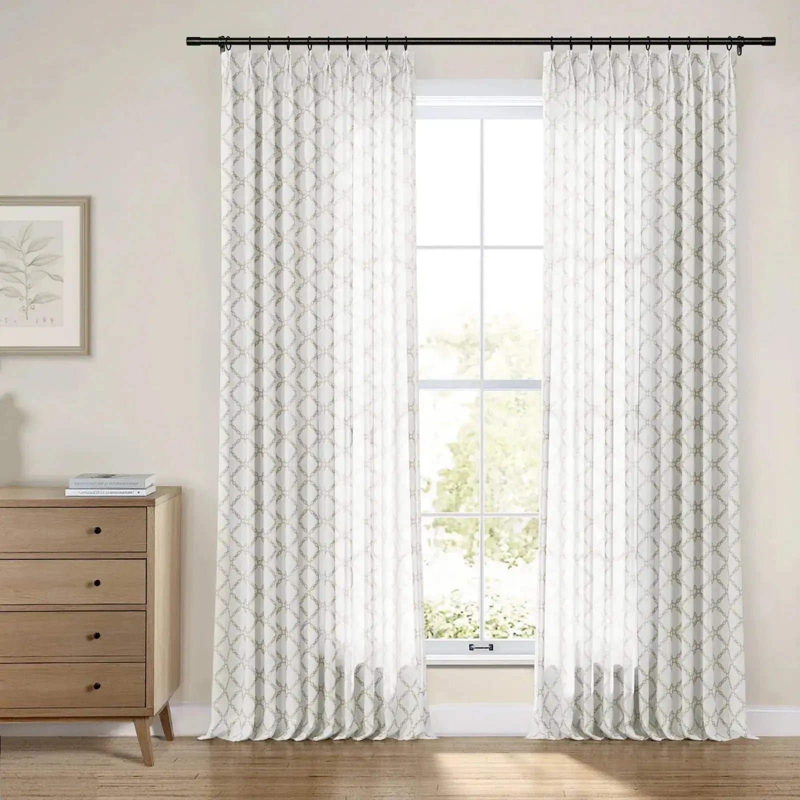 Linnea Striped Linen Cotton Embroidered Curtain Pleated -TWOPAGES