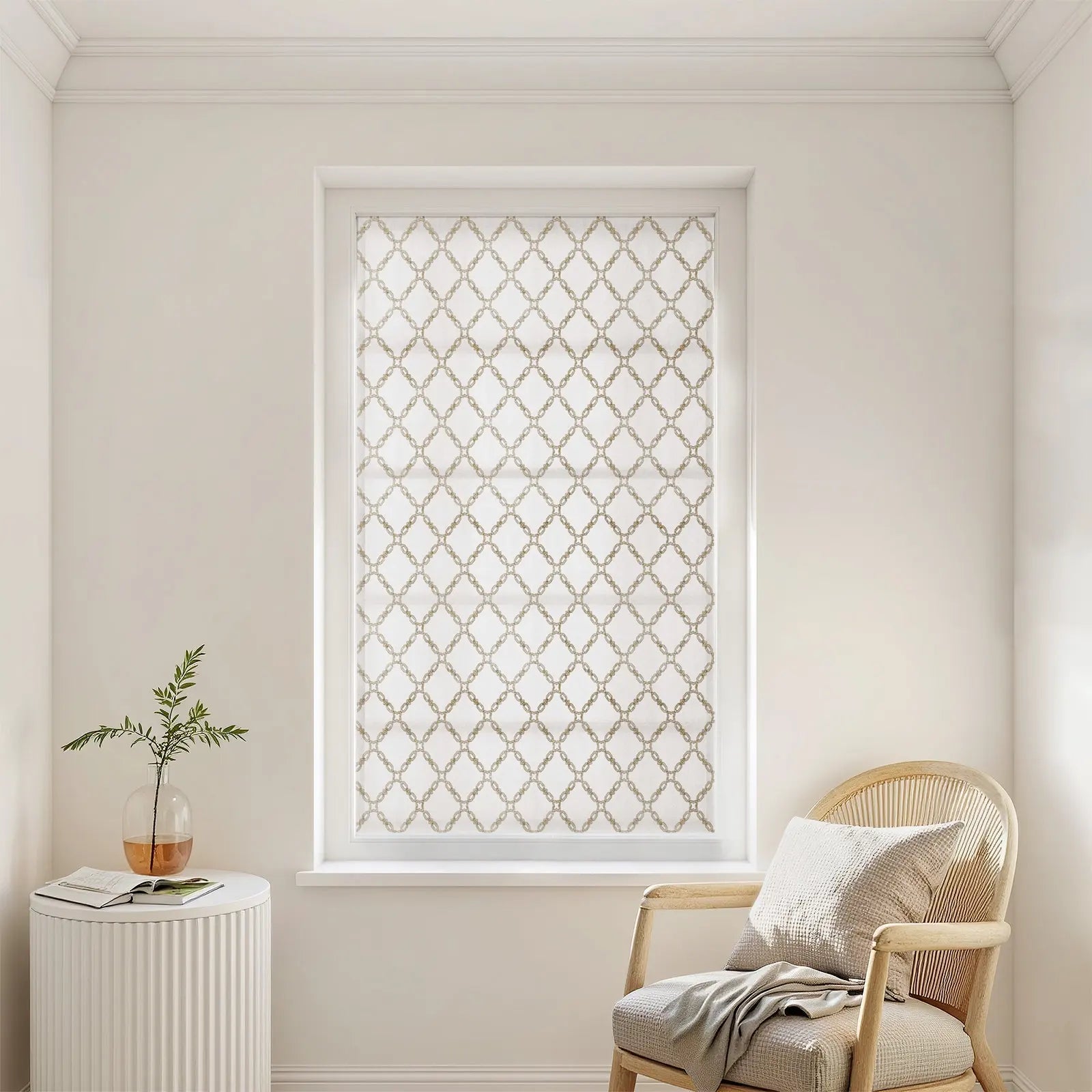 Linnea Linen Cotton Embroidered Roman Shade Cordless Plus Size