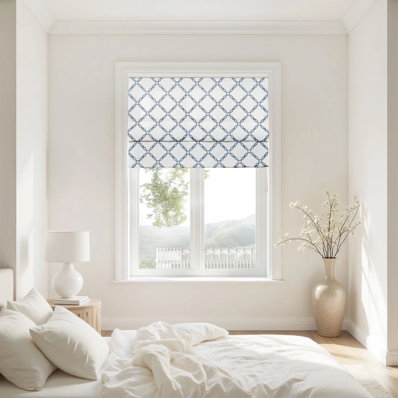 Linnea Linen Cotton Embroidered Roman Shade Cordless Plus Size