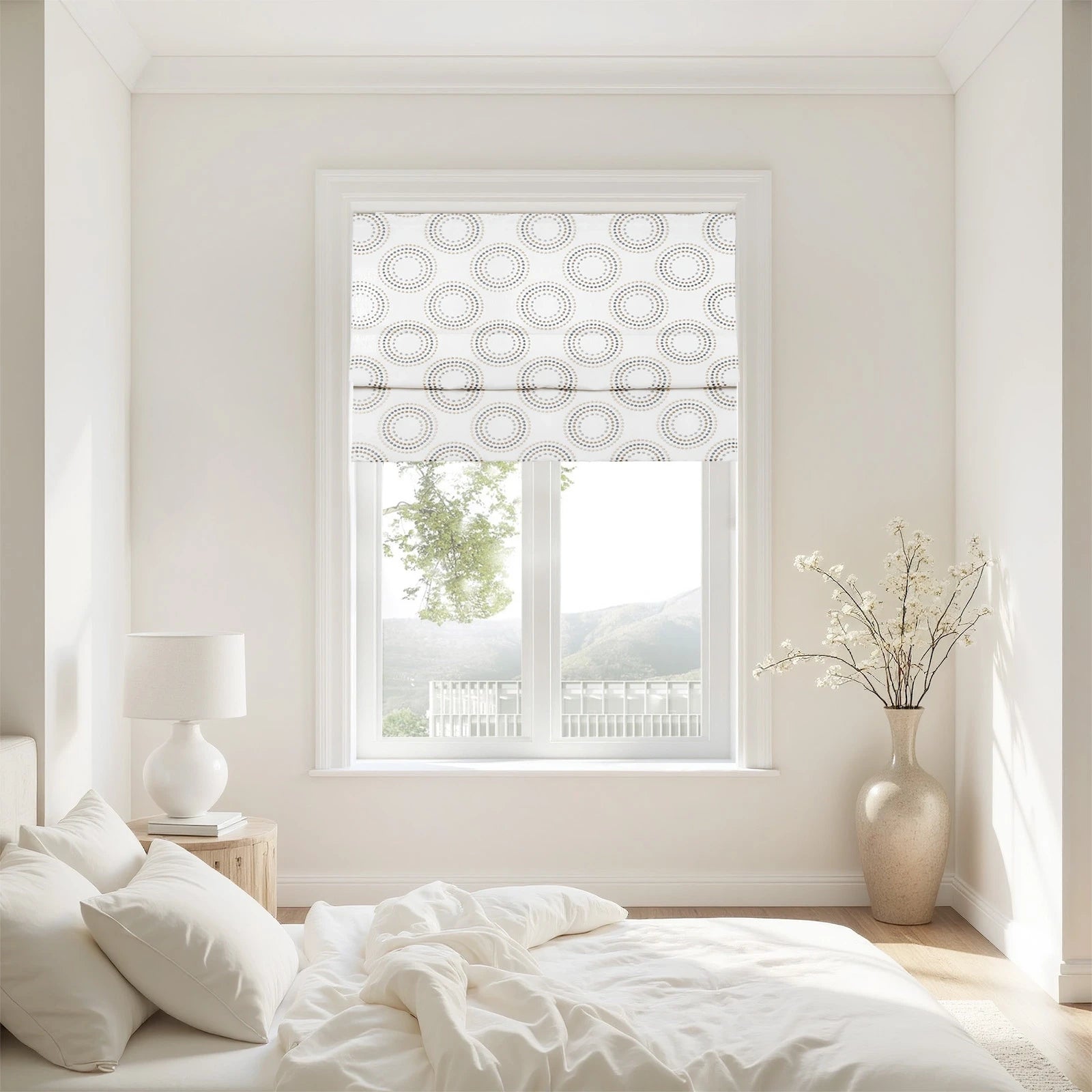 Linnea Linen Cotton Embroidered Roman Shade Cordless Plus Size