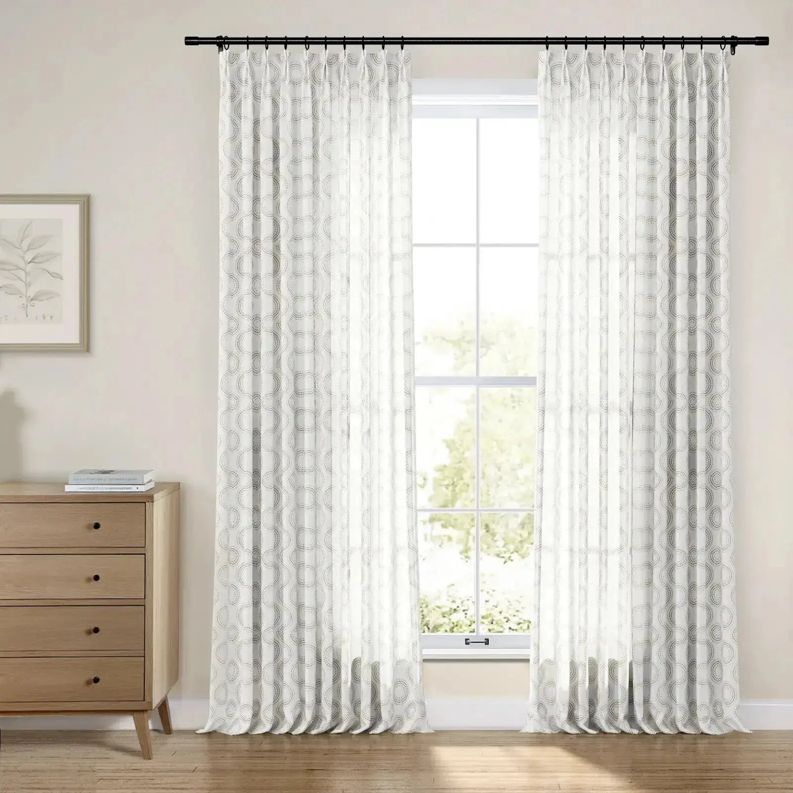 Linnea Striped Linen Cotton Embroidered Curtain Pleated -TWOPAGES