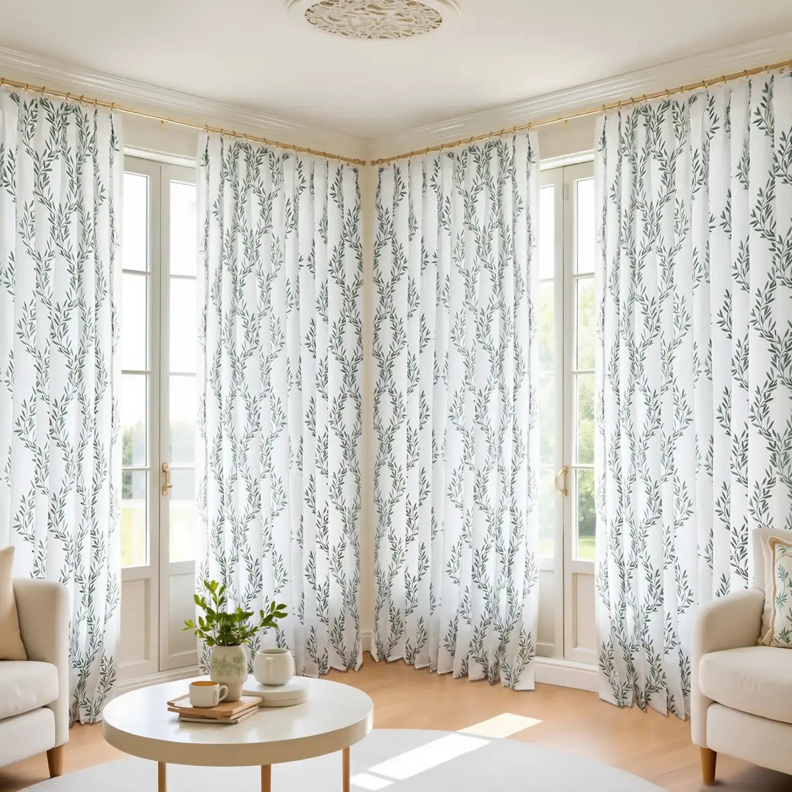 Linnea Linen Cotton Embroidered Curtain Pleated -TWOPAGES