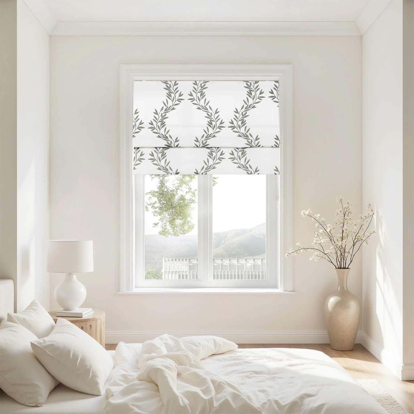 Linnea Linen Cotton Embroidered Roman Shade Cordless