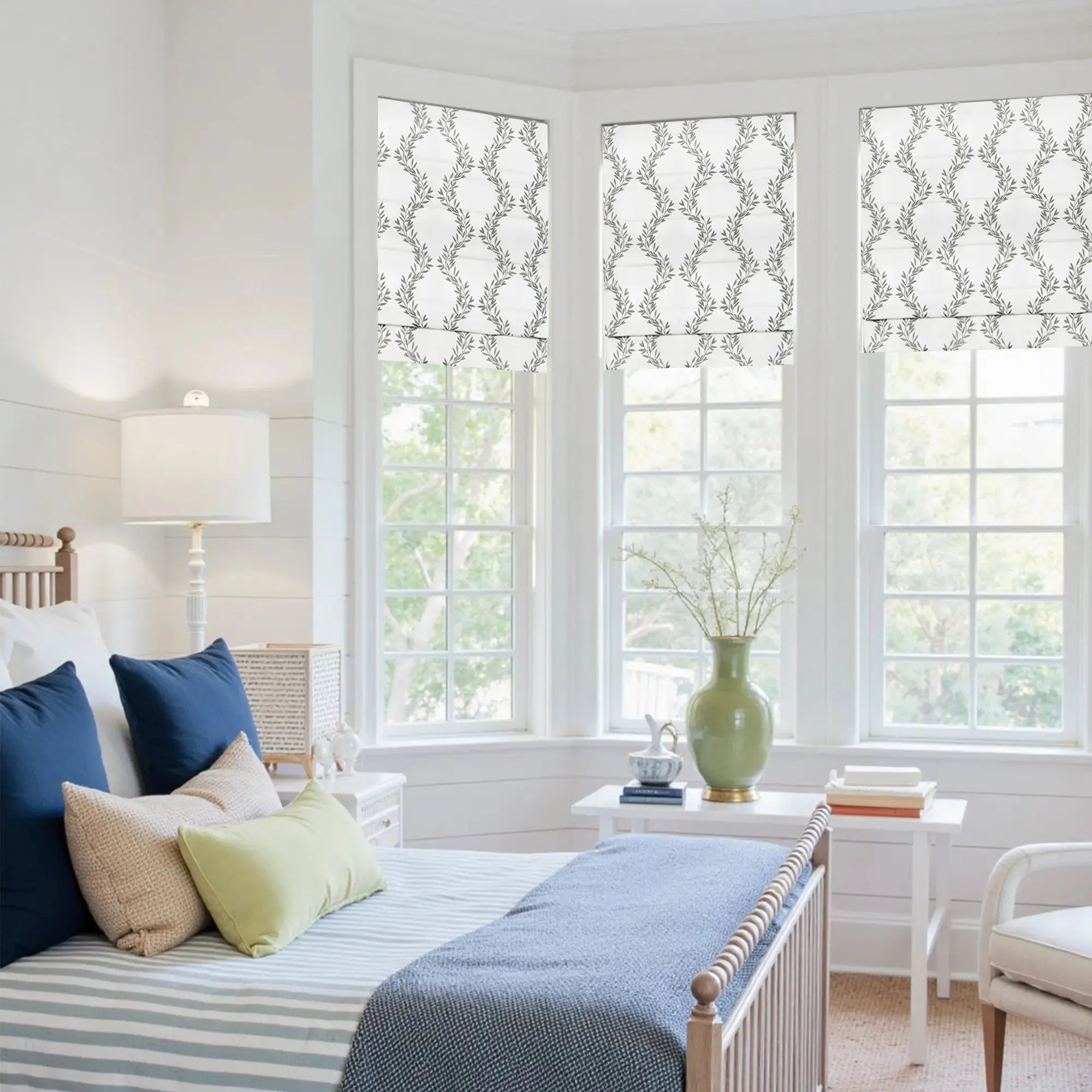 Linnea Linen Cotton Embroidered Roman Shade Cordless -TWOPAGES