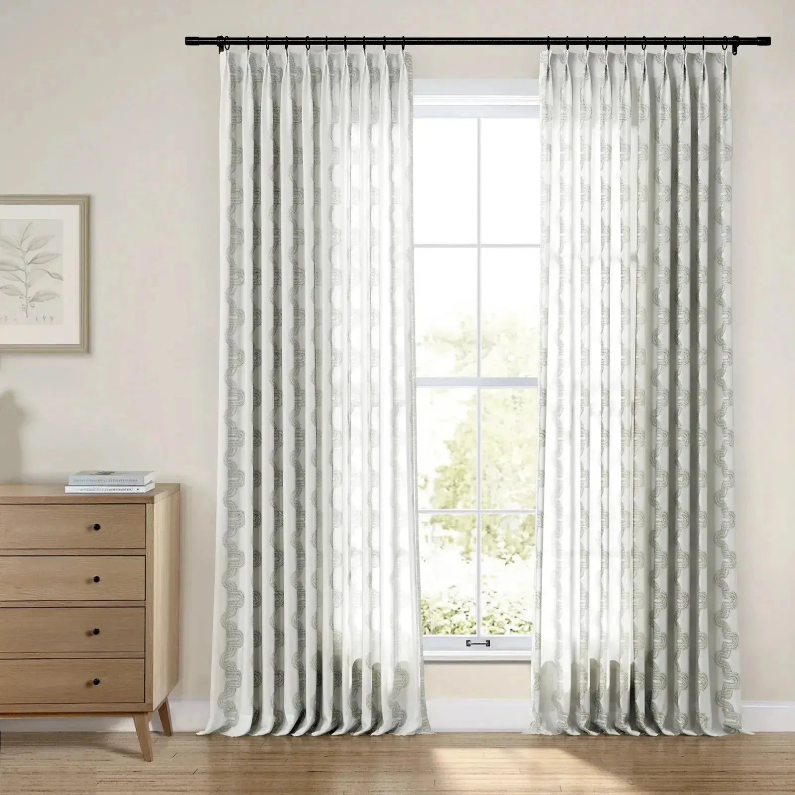 Linnea Striped Linen Cotton Embroidered Curtain Pleated -TWOPAGES
