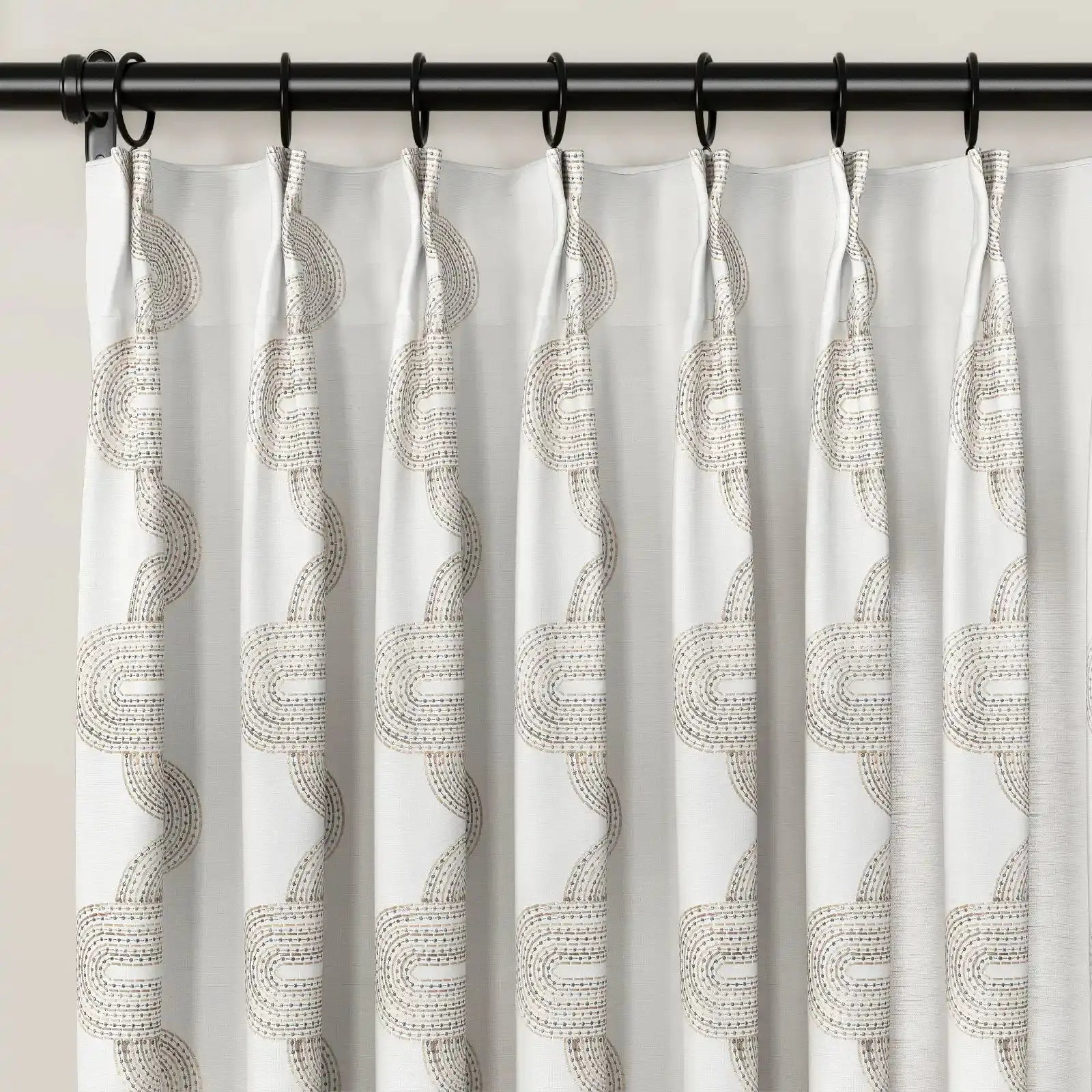 linen cotton embroidered pleated drapery for elegant insulated style