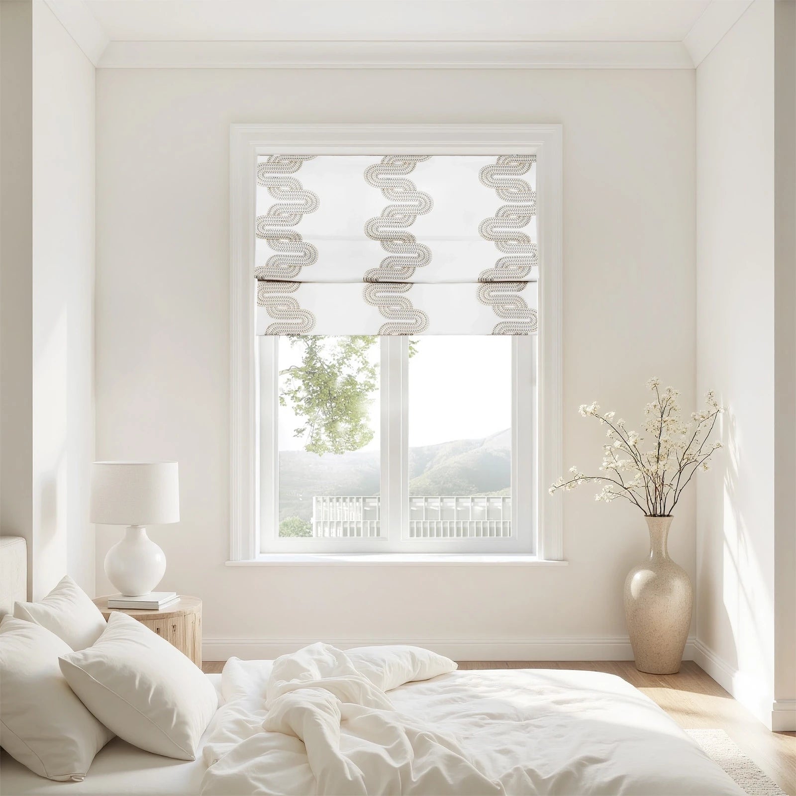 Linnea Linen Cotton Embroidered Roman Shade Cordless Plus Size