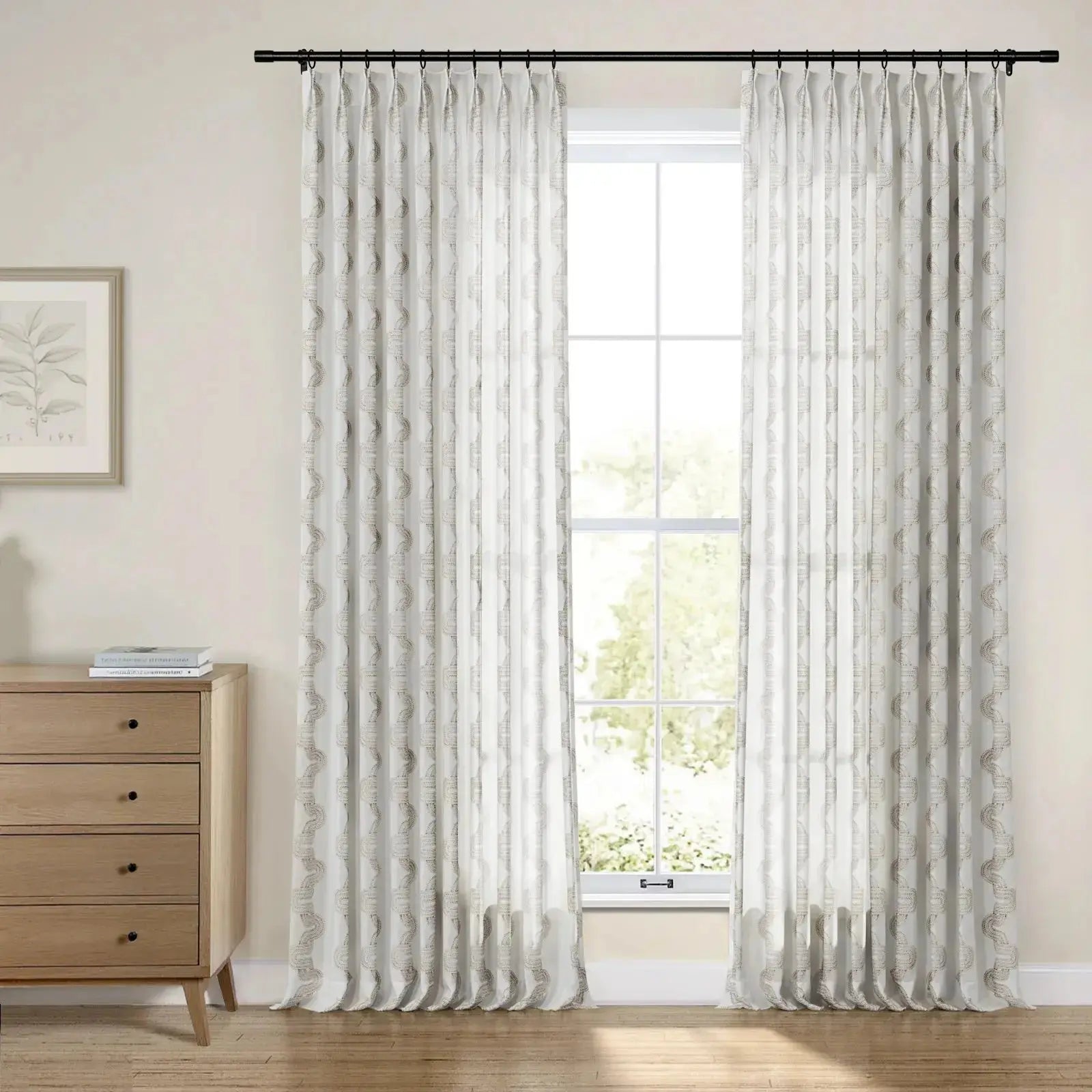 Linnea Striped Linen Cotton Embroidered Curtain Pleated -TWOPAGES