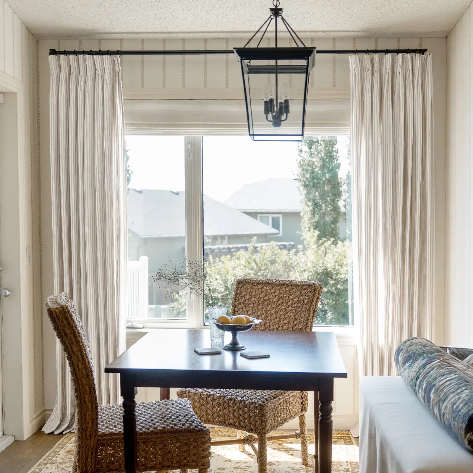 Floral print linen cotton pleated drapery for elegant insulated style