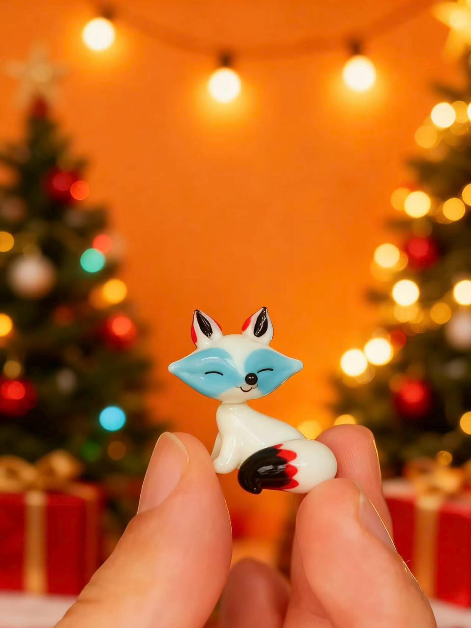 Hand Blown Mini Glass Fox Ornament, Handmade Glass Animal Figurine Christmas Decoration