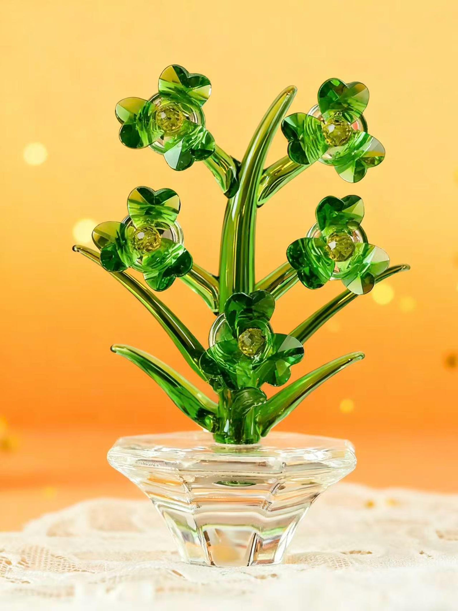 Hand Blown Glass Orchid Flower Ornament, Handmade Colored Glass Orchid Decor