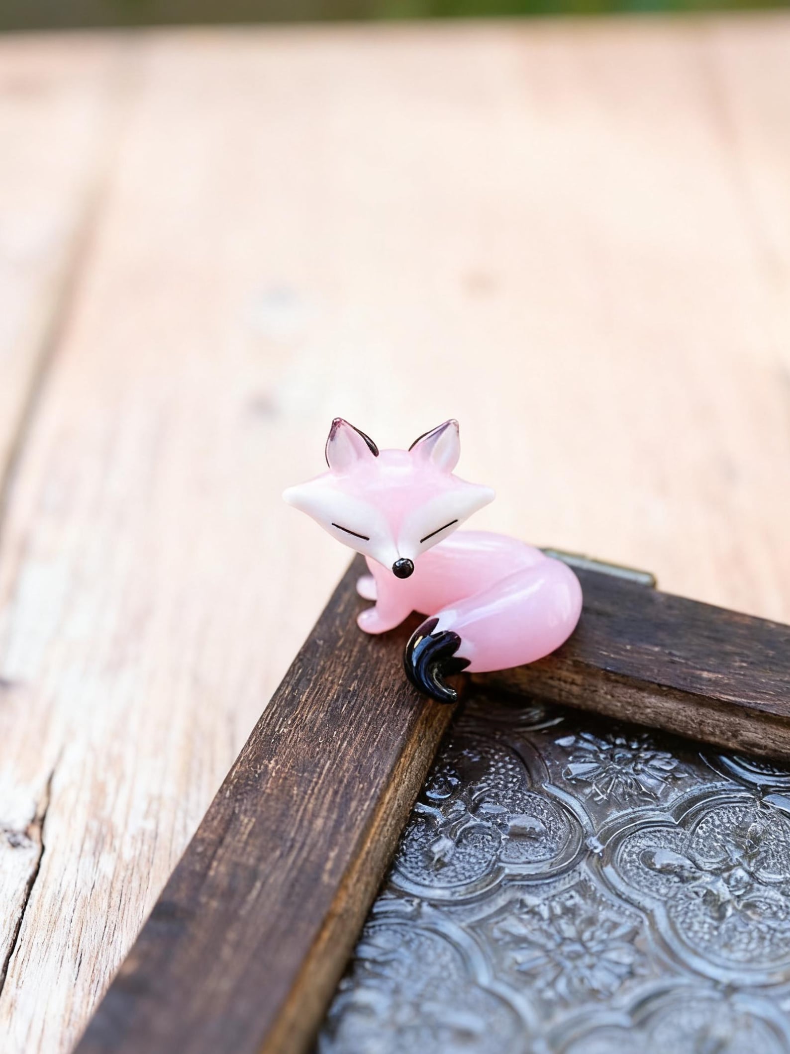 Hand Blown Mini Glass Fox Ornament, Handmade Glass Animal Figurine Christmas Decoration