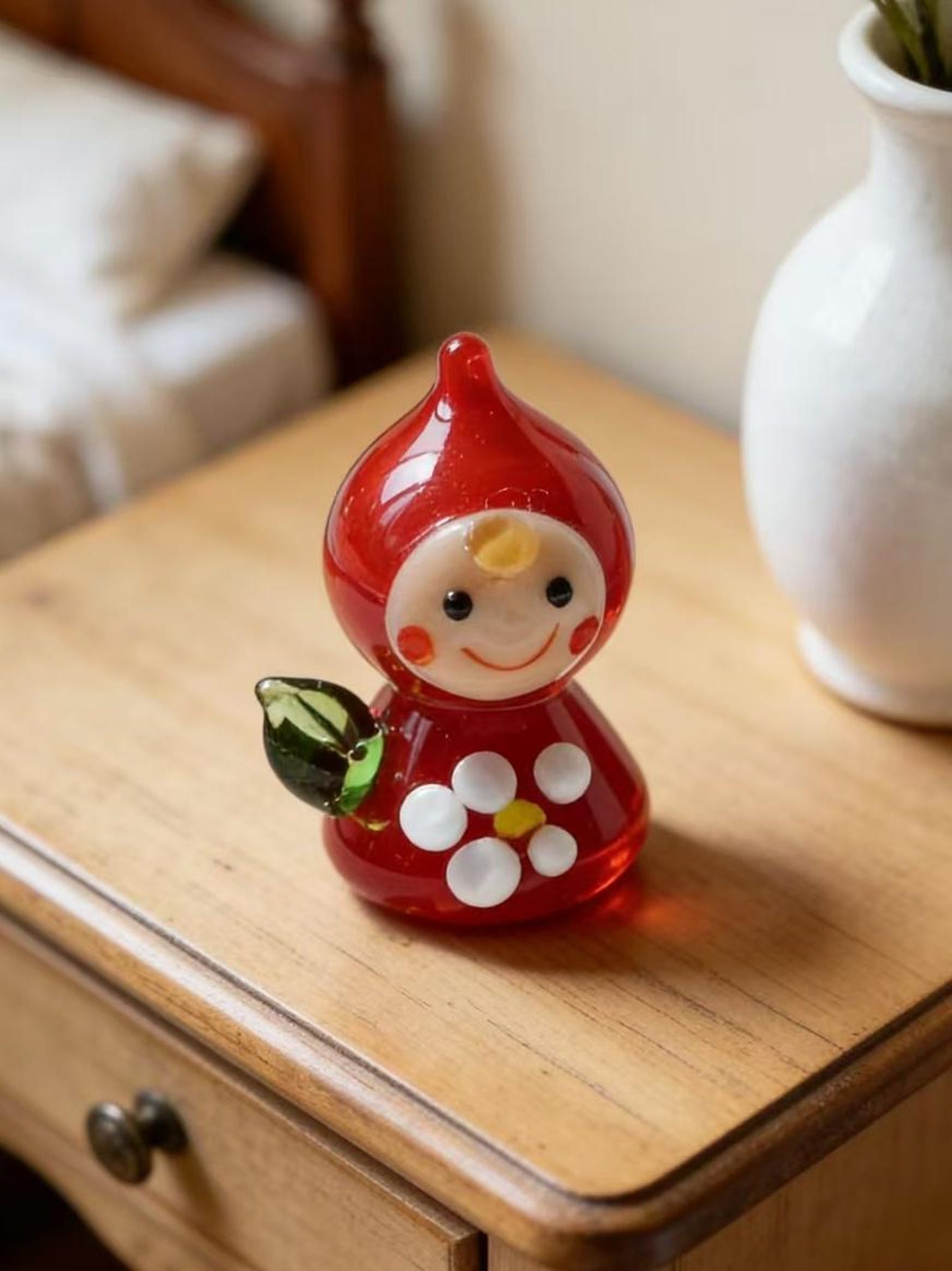 Hand Blown Glass Little Red Riding Hood Doll Figurine, Handmade Glass Girl Ornament Home Decor