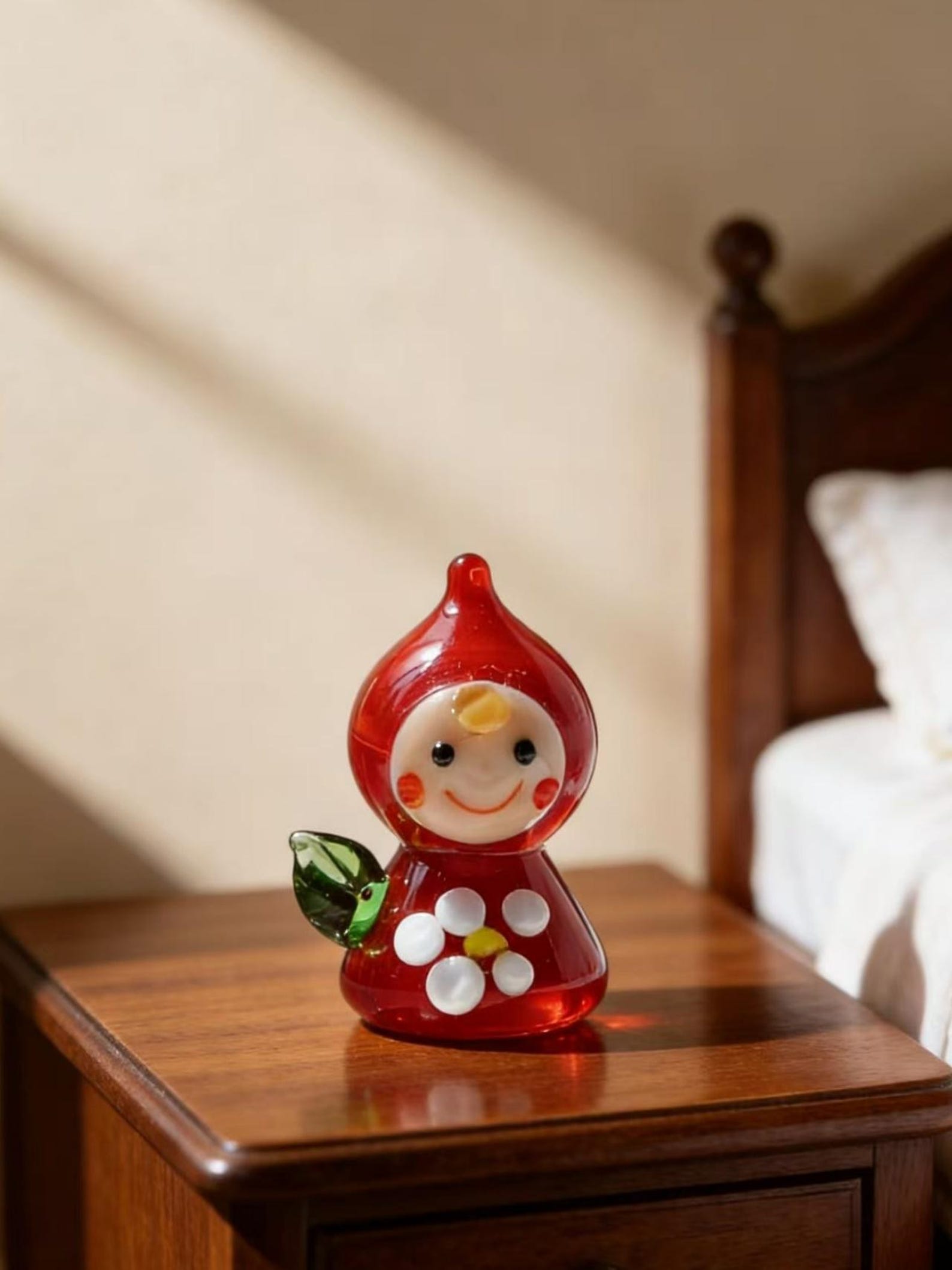 Hand Blown Glass Little Red Riding Hood Doll Figurine, Handmade Glass Girl Ornament Home Decor