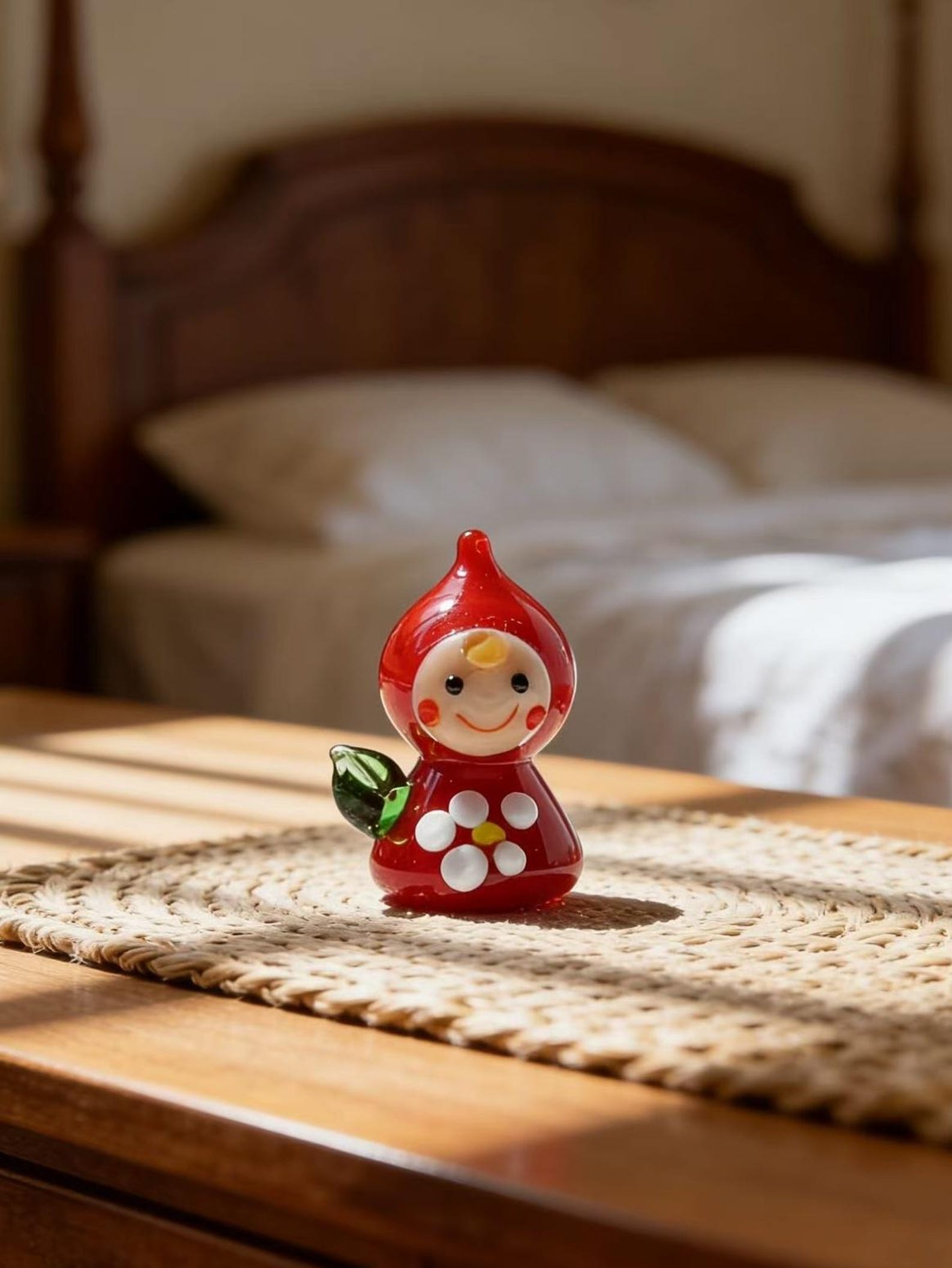 Hand Blown Glass Little Red Riding Hood Doll Figurine, Handmade Glass Girl Ornament Home Decor