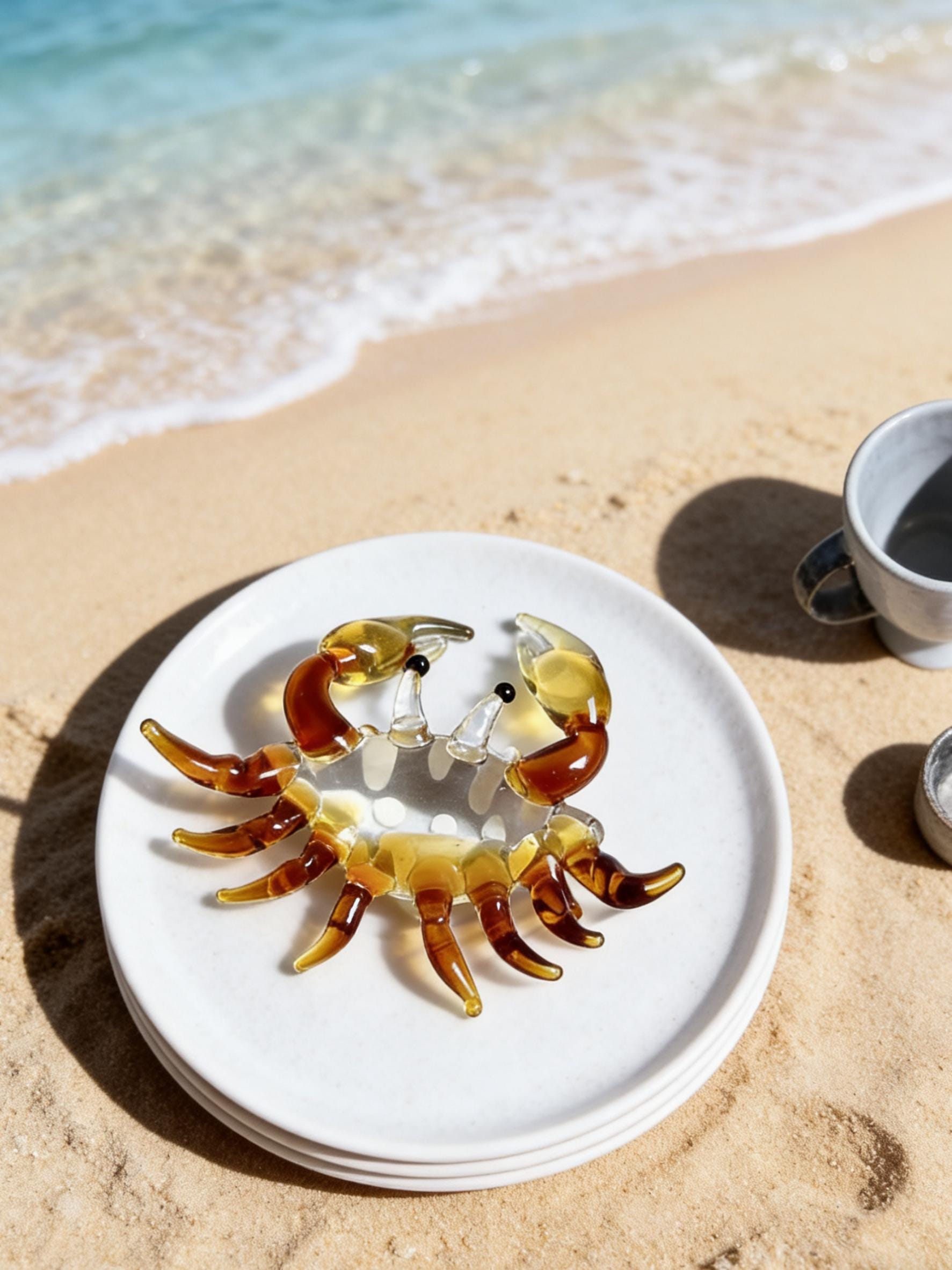 Hand Blown Mini Glass Crab Figurine, Handmade Glass Ocean Animal Ornament