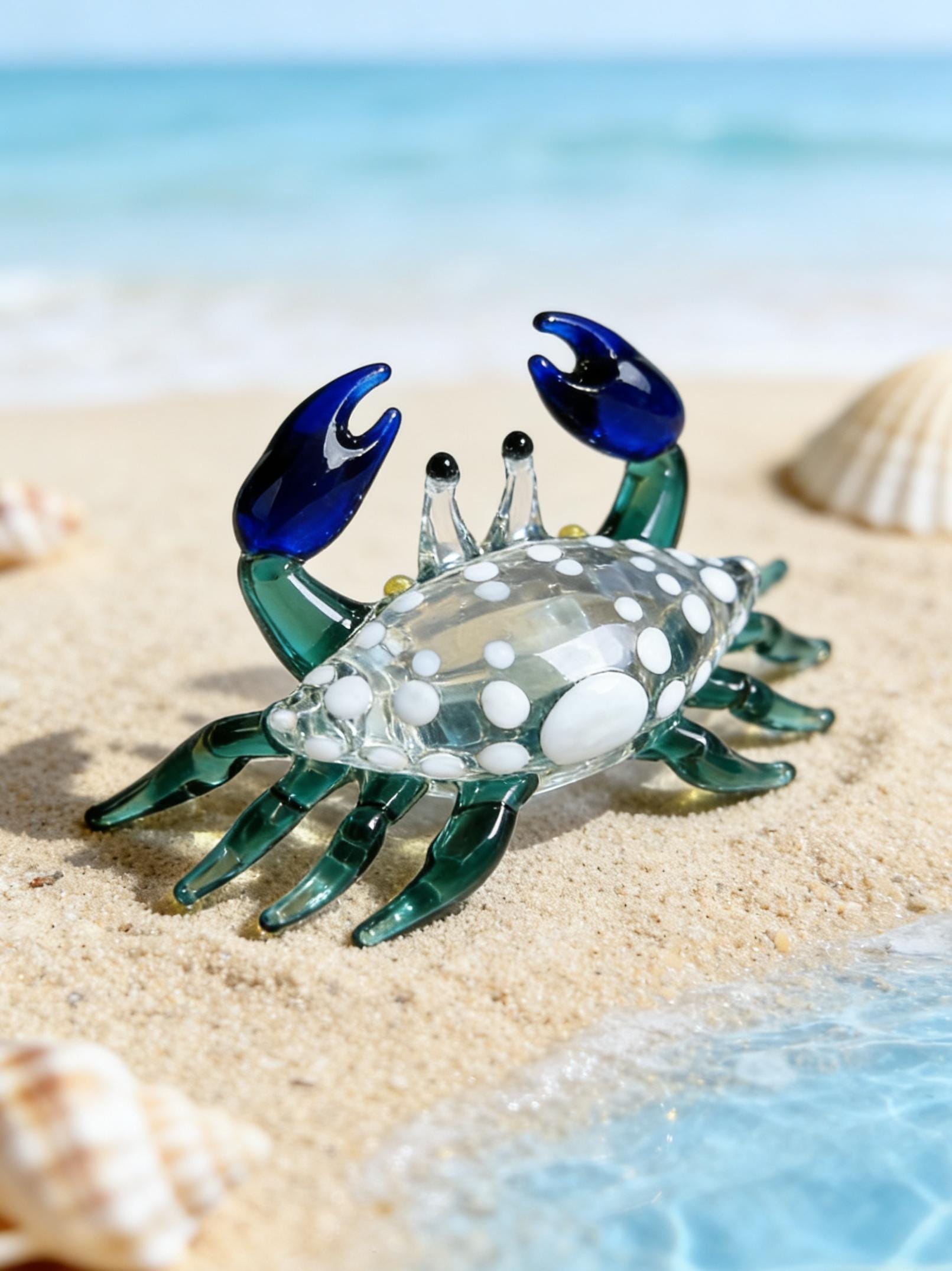 Hand Blown Mini Glass Crab Figurine, Handmade Glass Ocean Animal Ornament