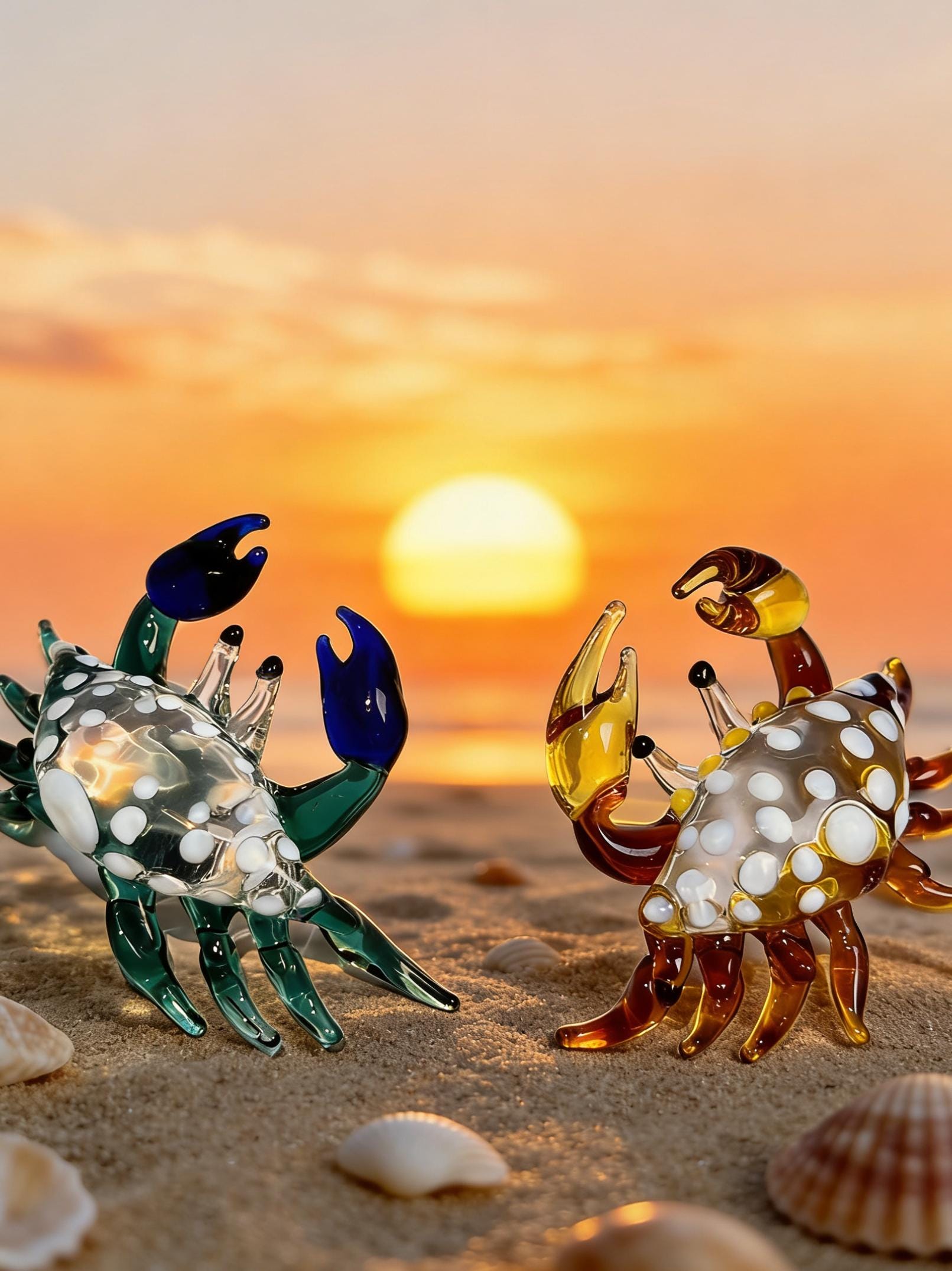Hand Blown Mini Glass Crab Figurine, Handmade Glass Ocean Animal Ornament