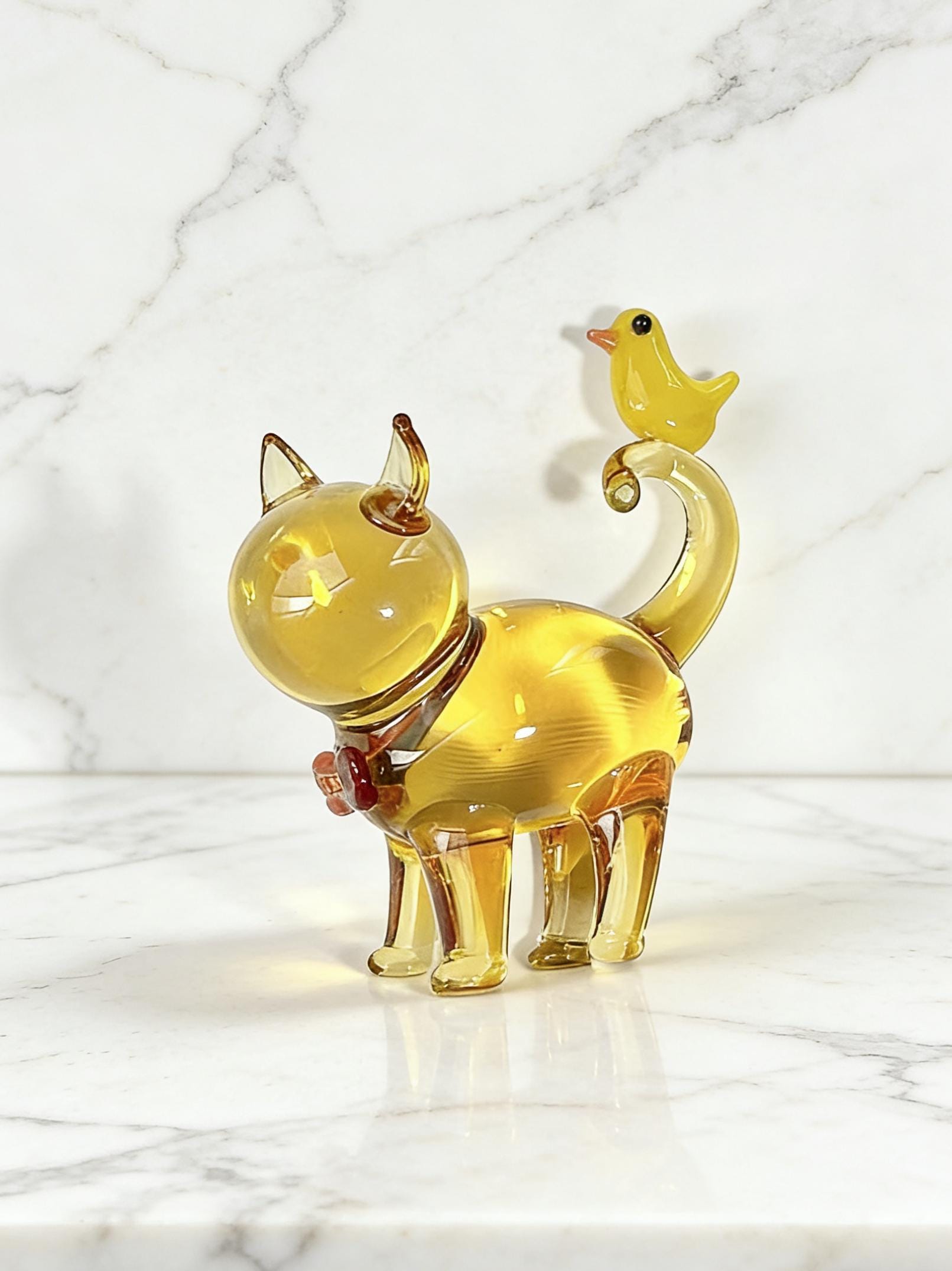 Hand Blown Glass Faceless Cat Figurine, Handmade Mini Glass Cat Ornament Animal Desk Decor