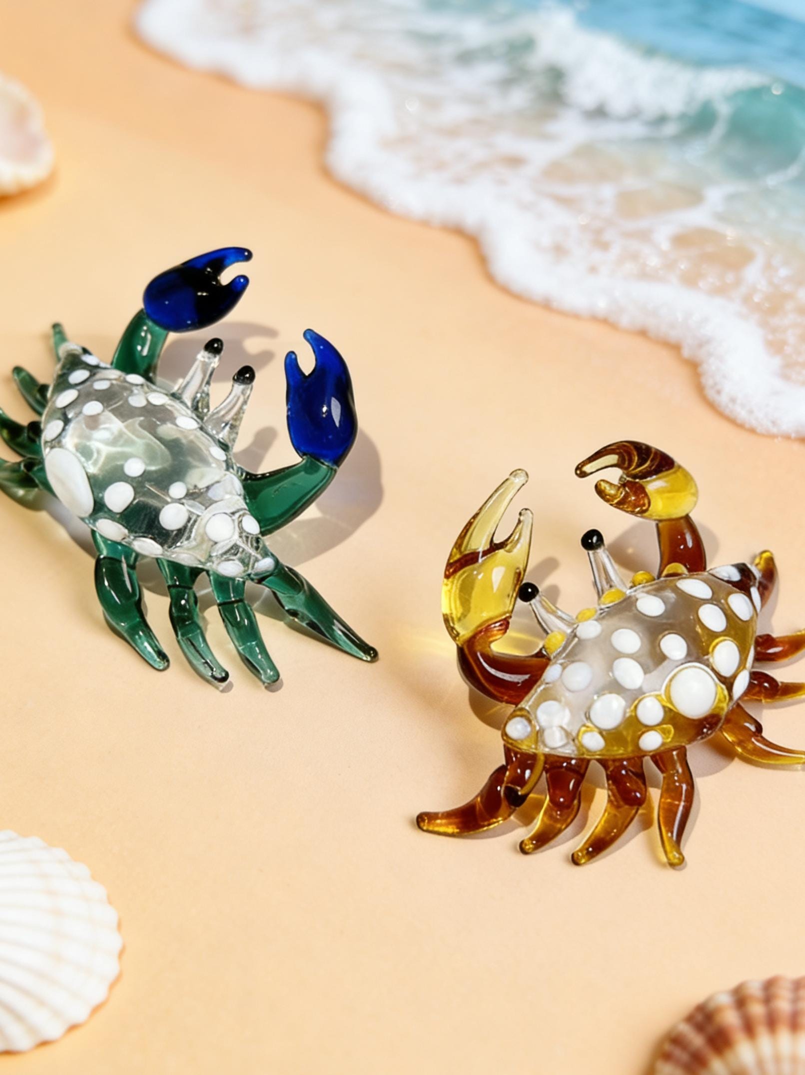 Hand Blown Mini Glass Crab Figurine, Handmade Glass Ocean Animal Ornament