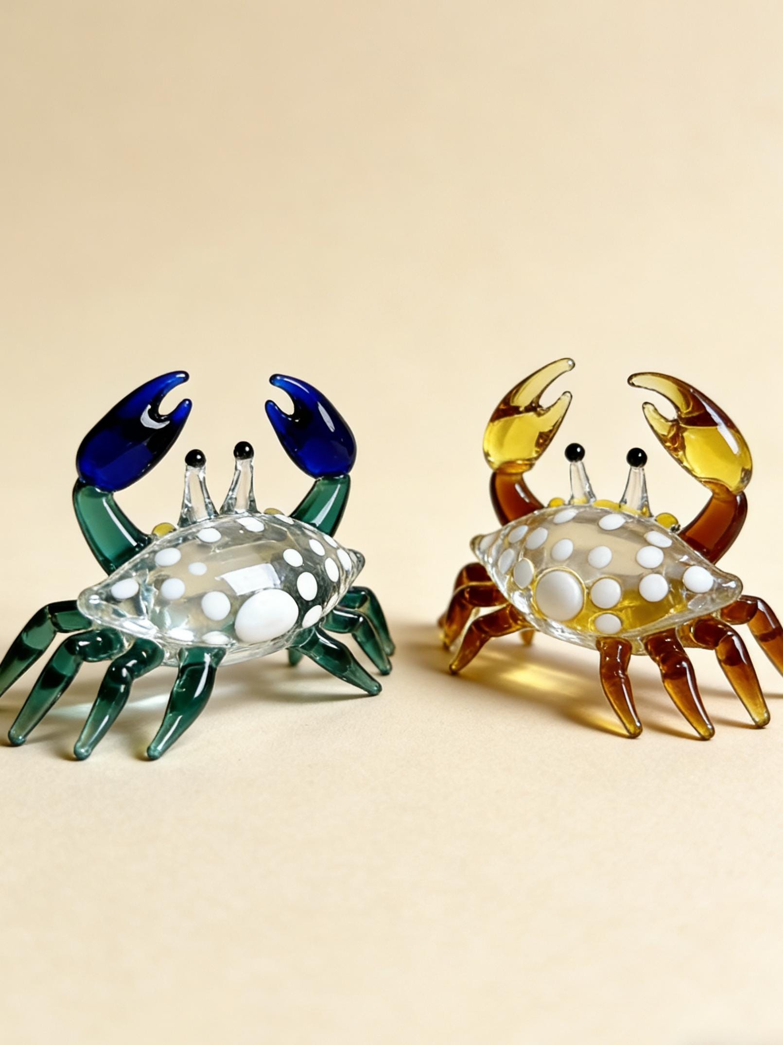 Hand Blown Mini Glass Crab Figurine, Handmade Glass Ocean Animal Ornament