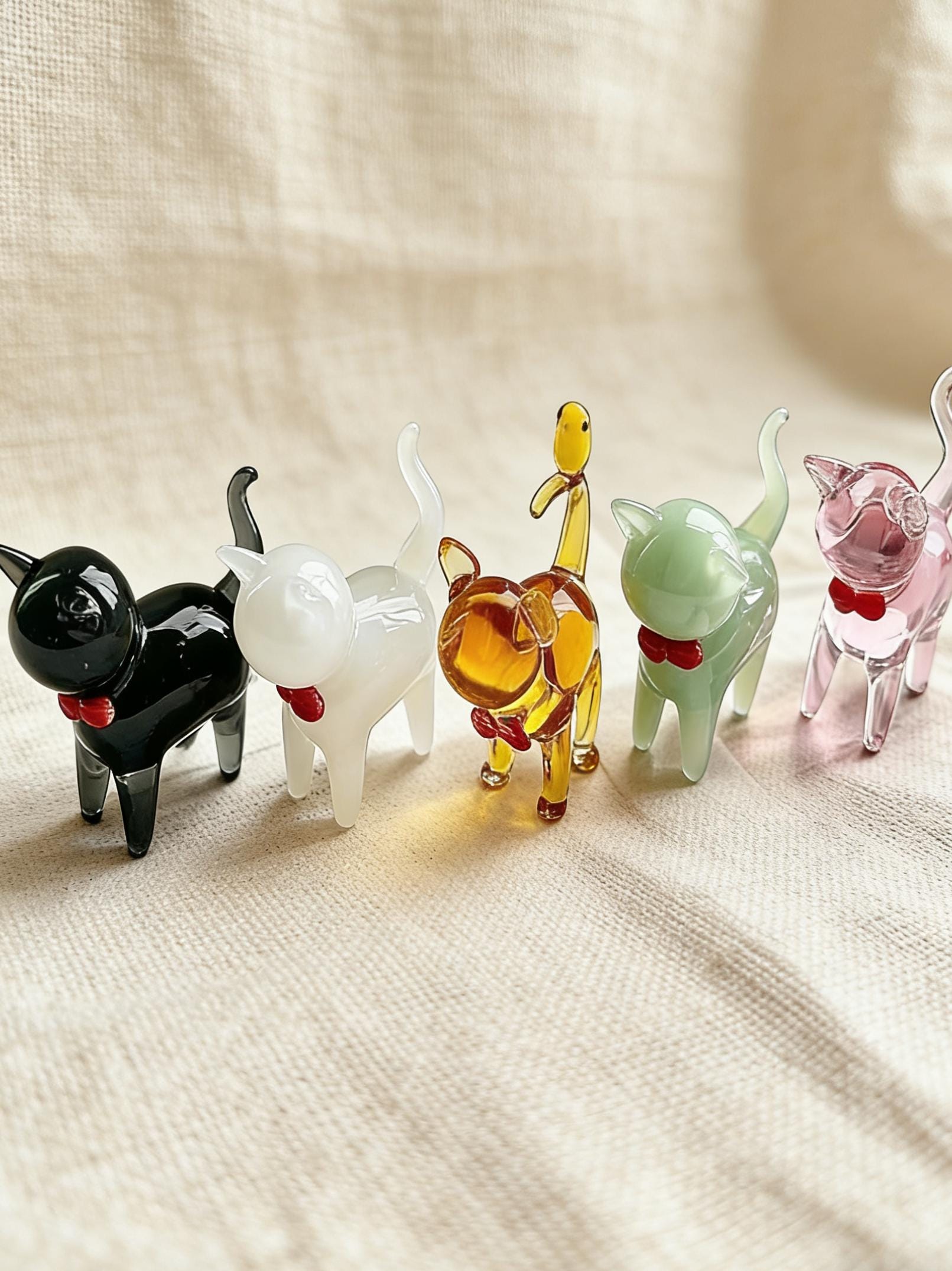 Hand Blown Glass Faceless Cat Figurine, Handmade Mini Glass Cat Ornament Animal Desk Decor