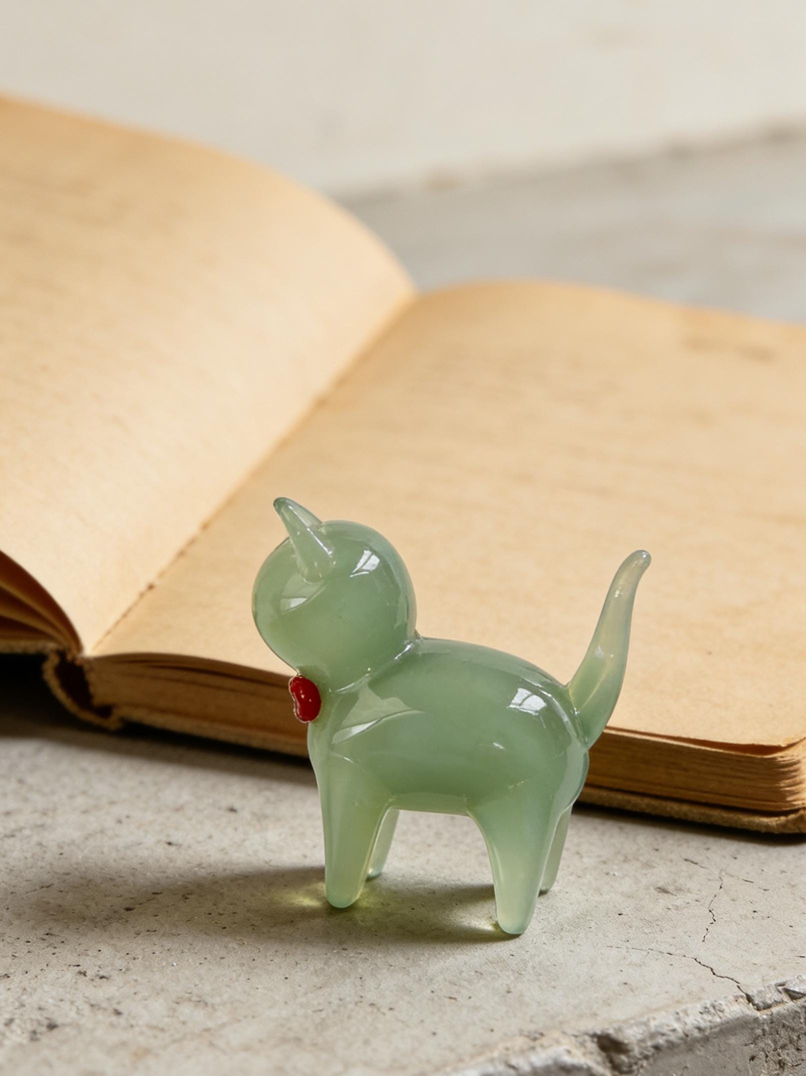 Hand Blown Glass Faceless Cat Figurine, Handmade Mini Glass Cat Ornament Animal Desk Decor