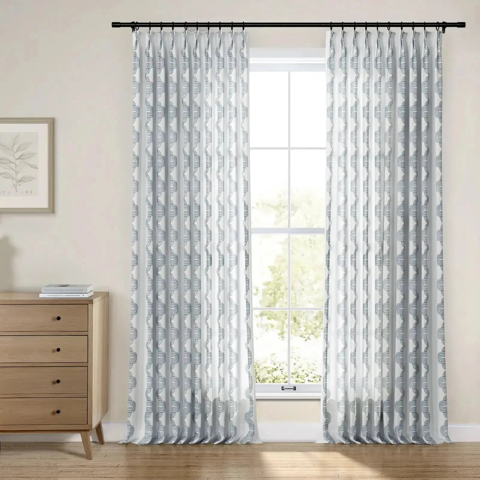 Linnea Striped Linen Cotton Embroidered Curtain Pleated -TWOPAGES