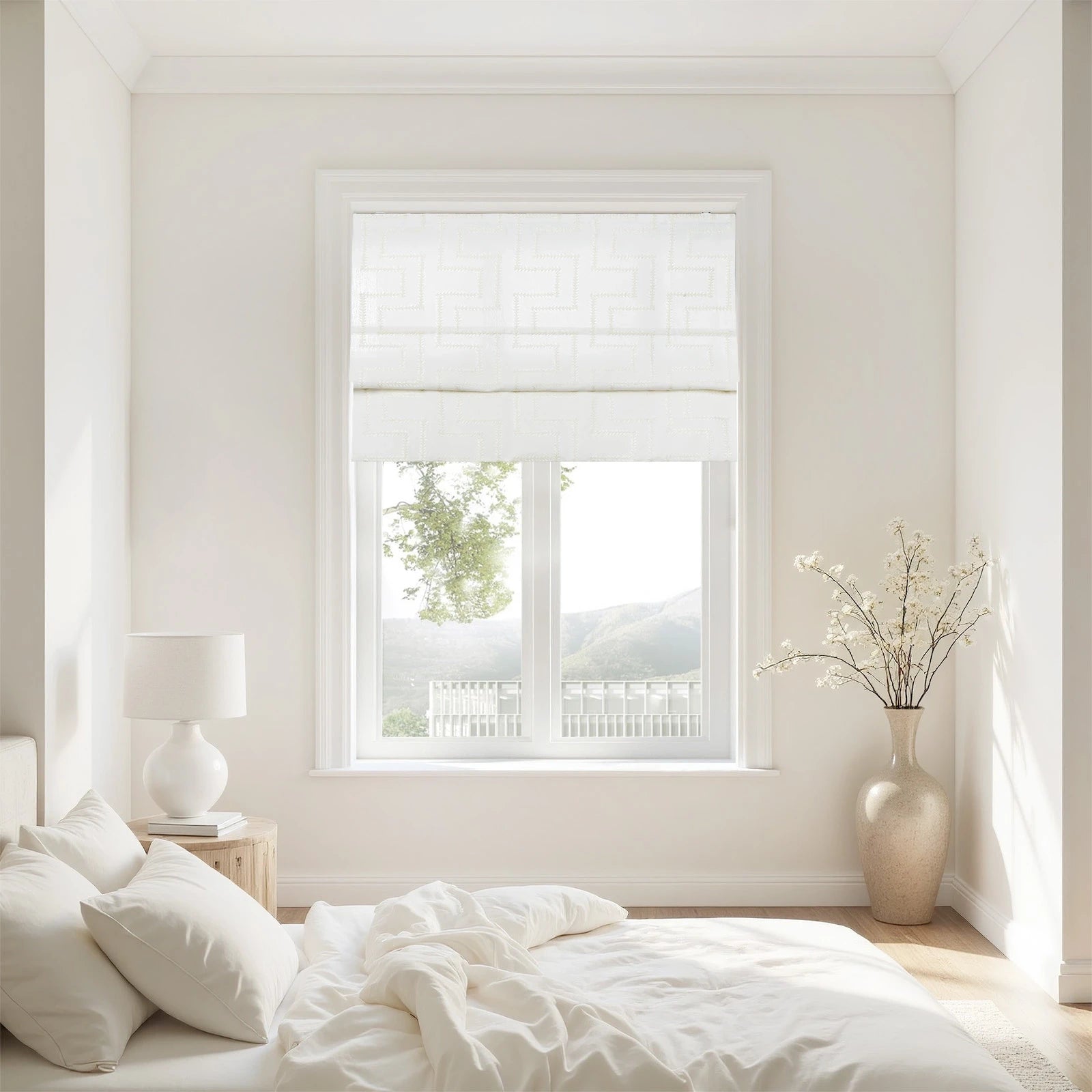 Linnea Linen Cotton Embroidered Roman Shade Cordless