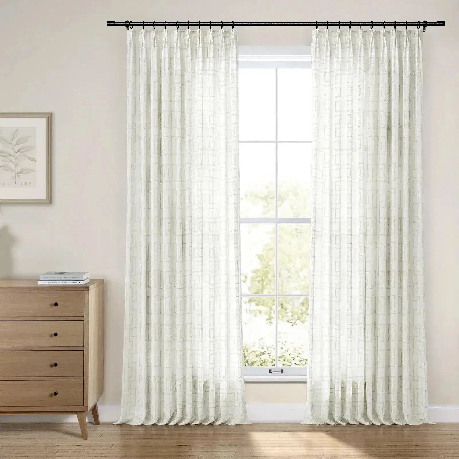 Linnea Striped Linen Cotton Embroidered Curtain Pleated -TWOPAGES