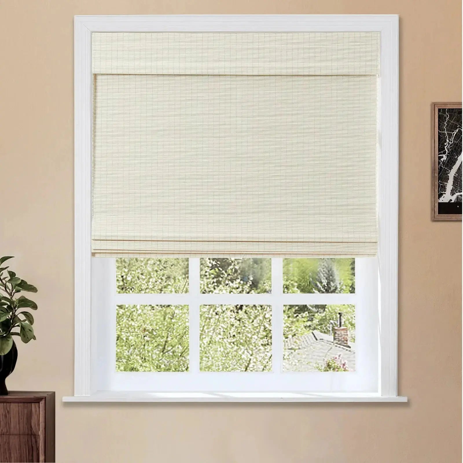 Sybil Bamboo Roman Shade - Ivory White TWOPAGES CURTAINS