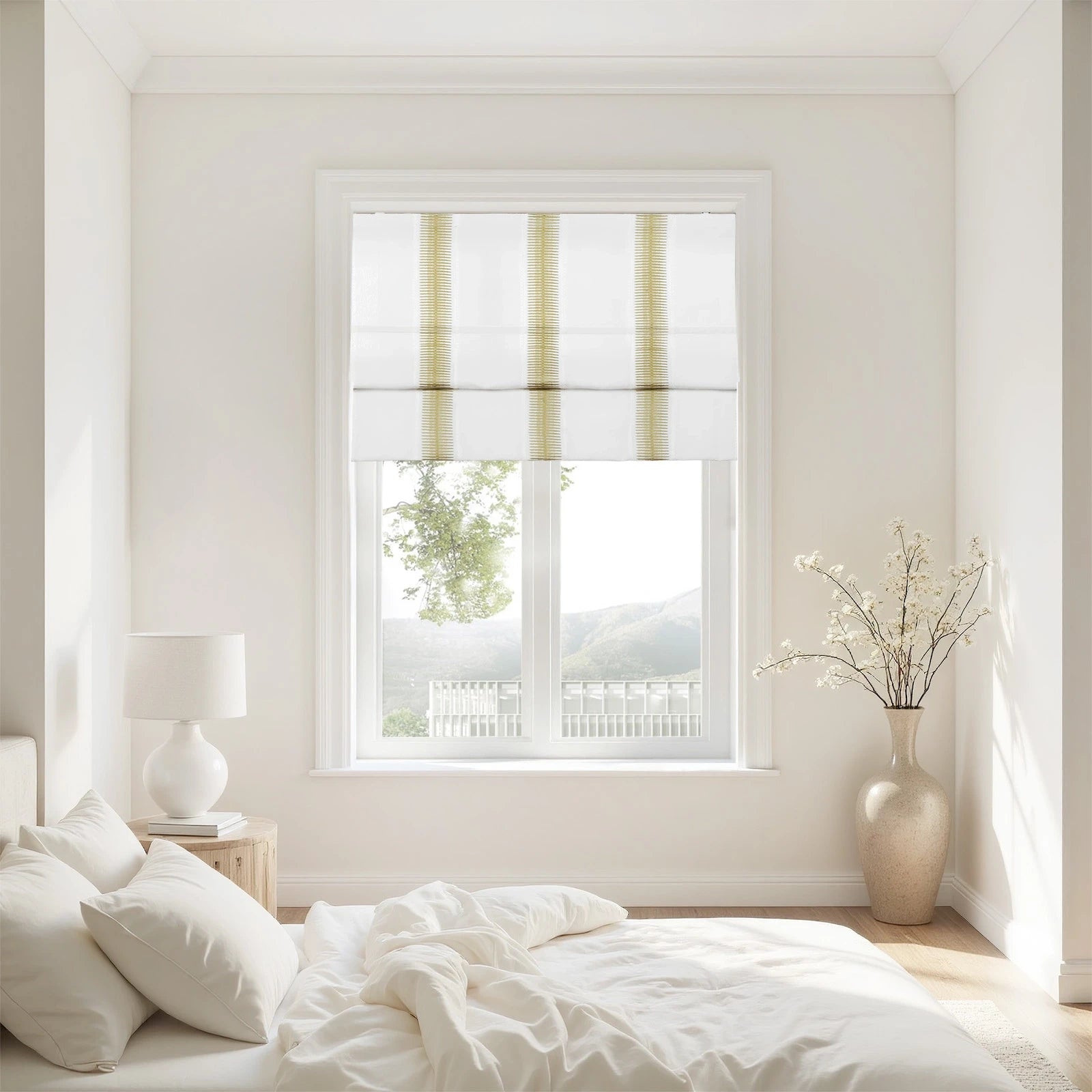 Linnea Linen Cotton Embroidered Roman Shade Cordless