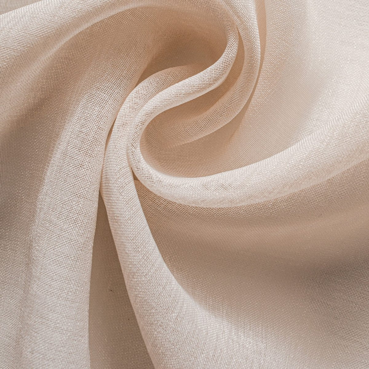 Close-up of light beige Joydeco linen sheer fabric showing woven texture and soft drape, ideal for bright living rooms.