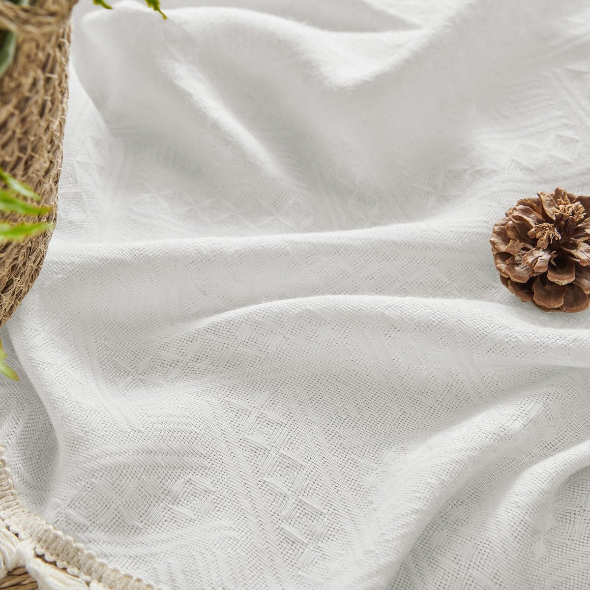 Joydeco White Boho Curtains Country Rustic Linen Sheer Curtains - 2 Panels