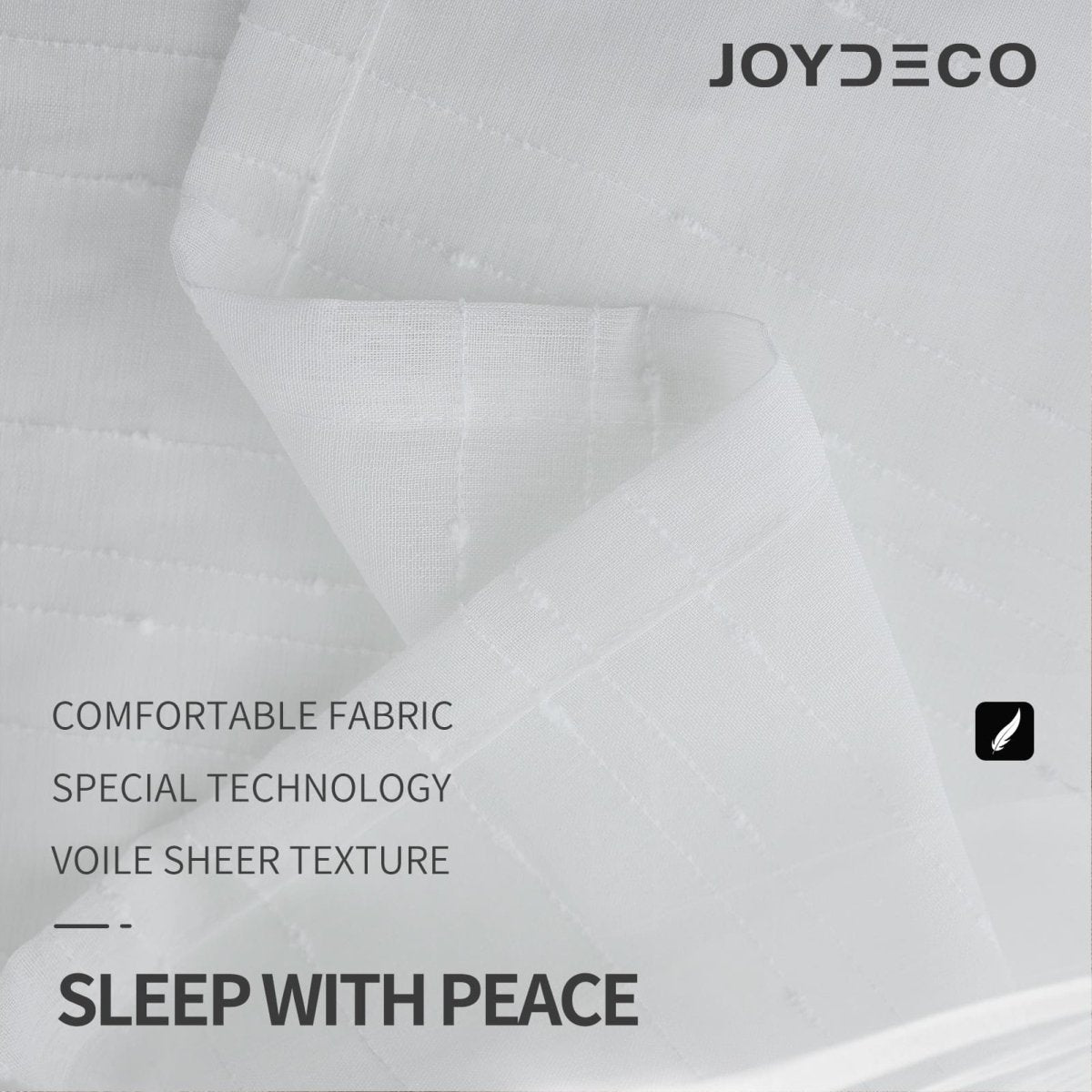 Joydeco white sheer curtain close-up, highlighting delicate voile fabric texture, lightweight design, and airy transparency.