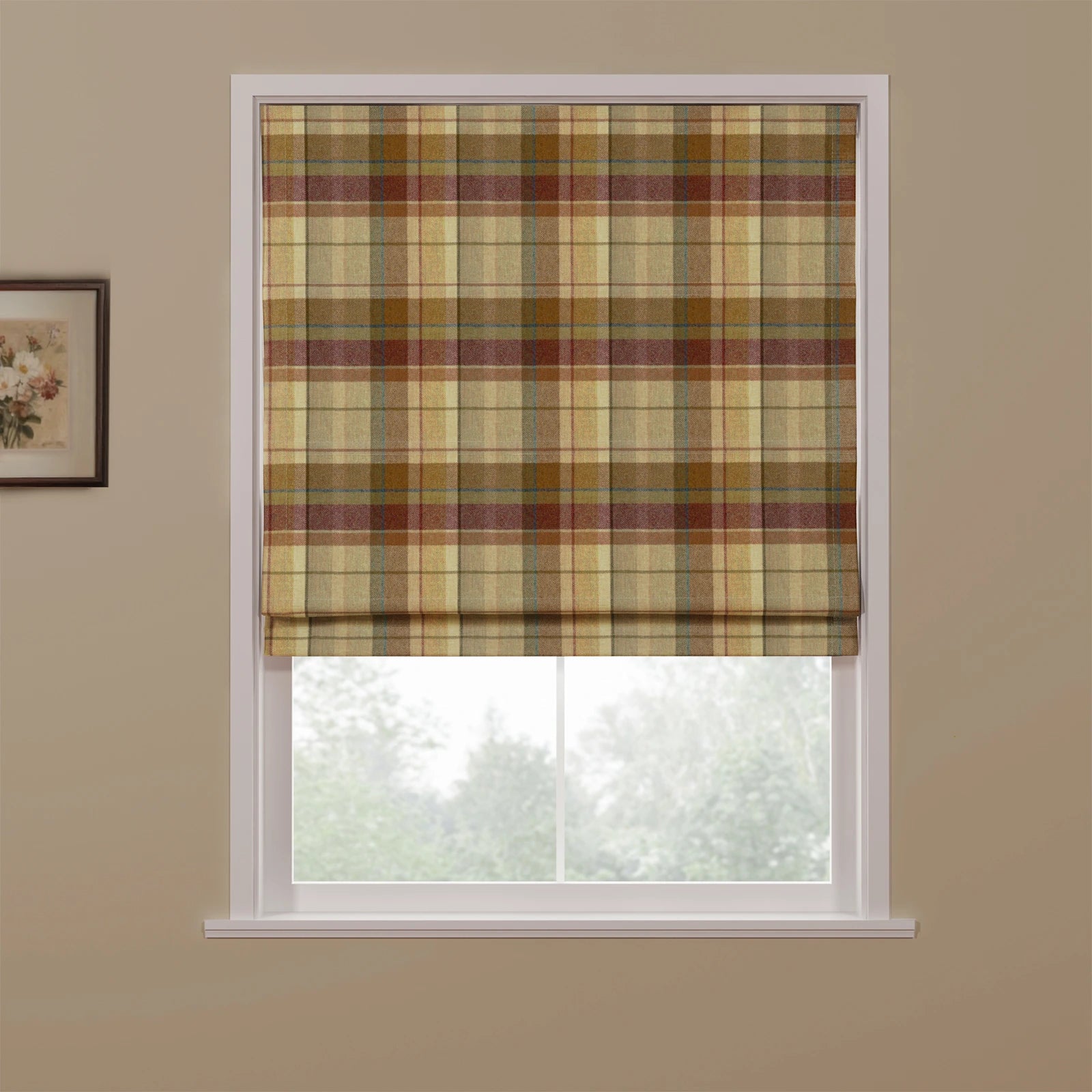 Karin Plaid Pure Wool Thermal Roman Shade Cordless