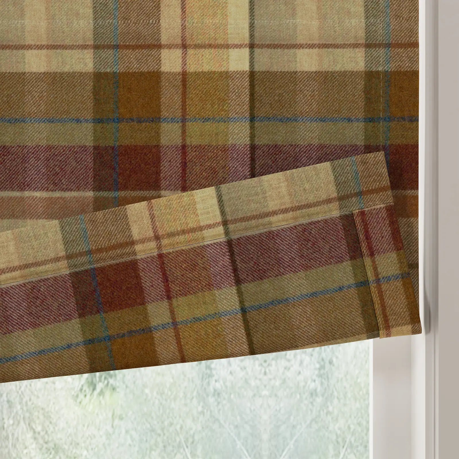 Karin Plaid Pure Wool Thermal Roman Shade Cordless