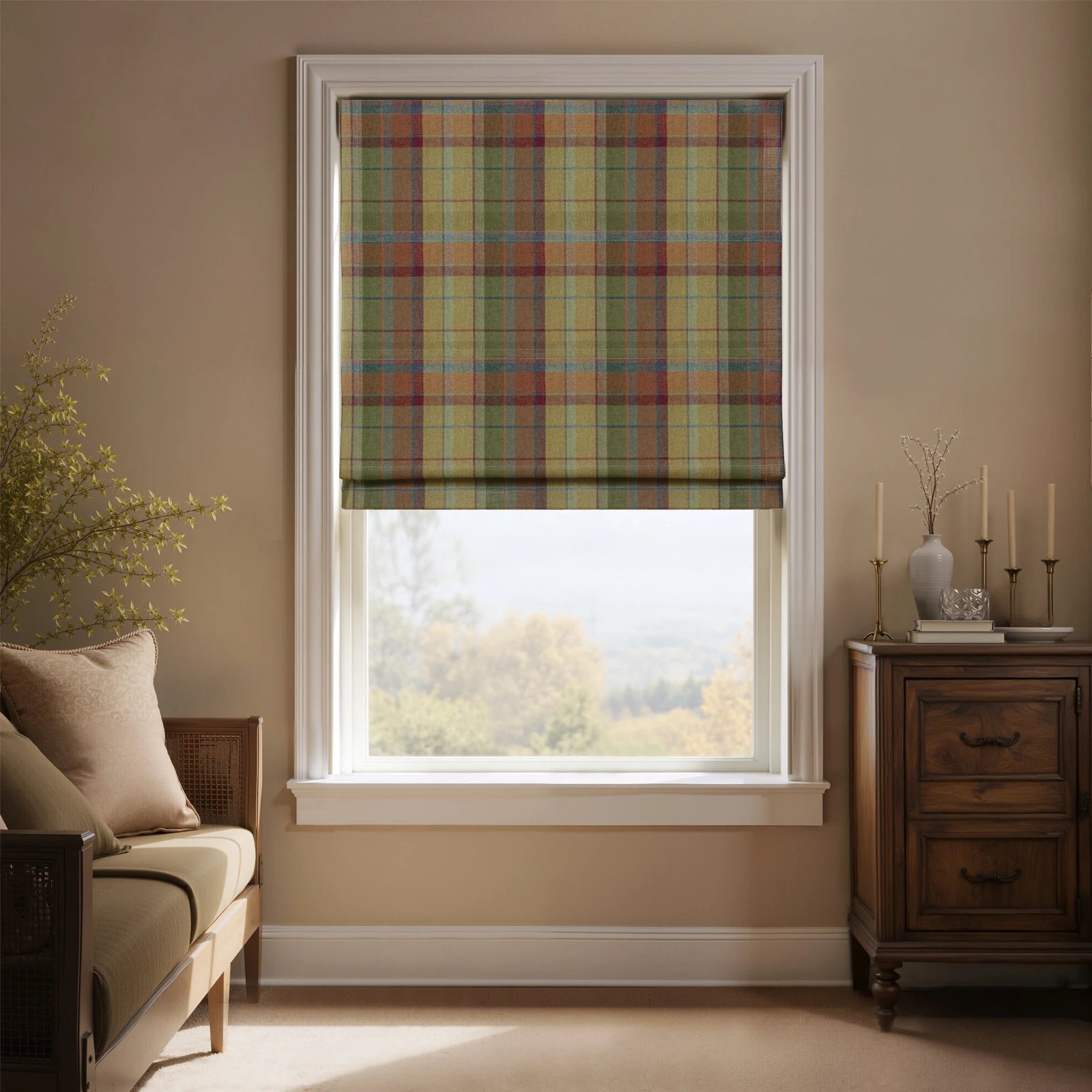 Karin Plaid Pure Wool Thermal Roman Shade Cordless